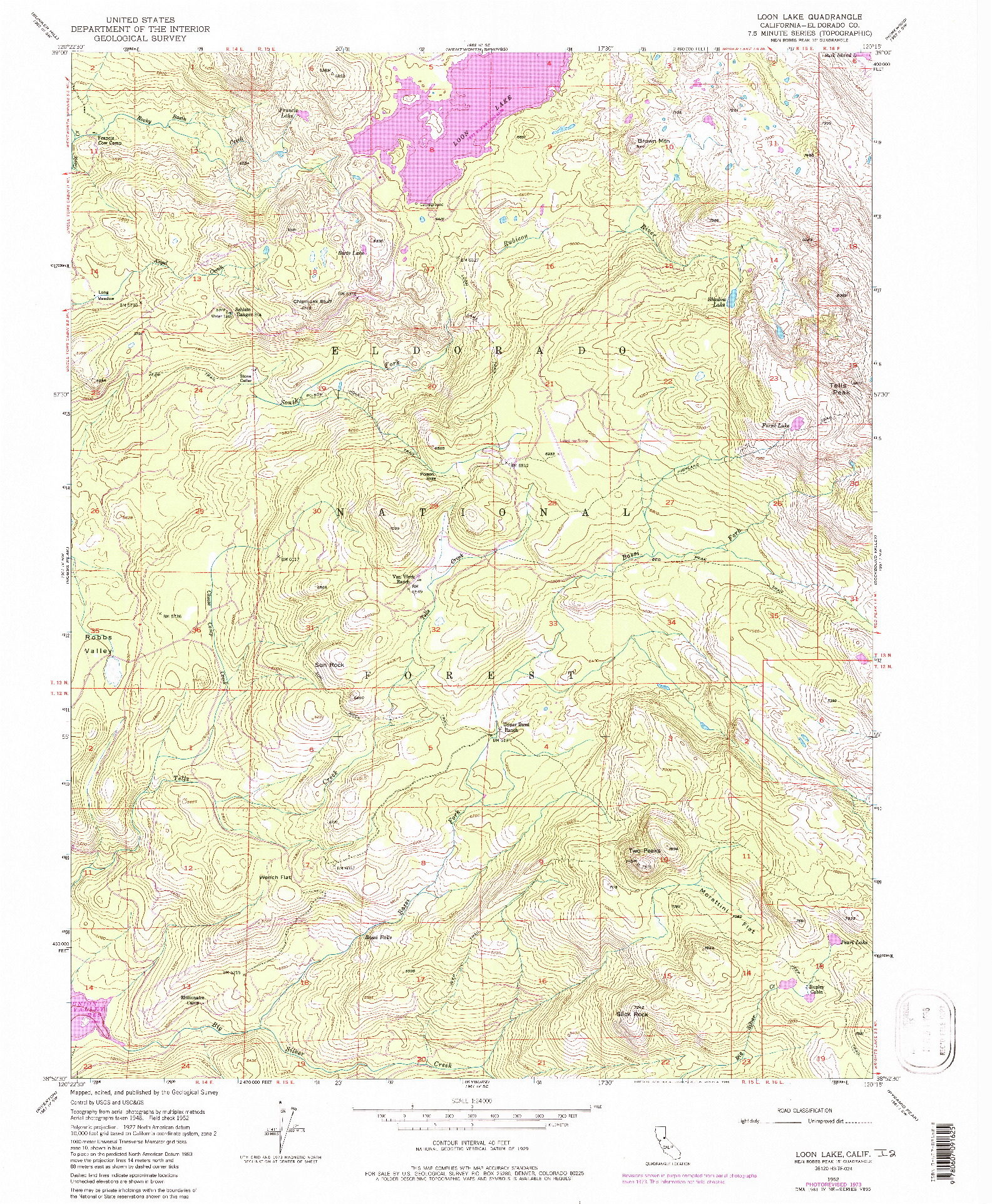 USGS 1:24000-SCALE QUADRANGLE FOR LOON LAKE, CA 1952