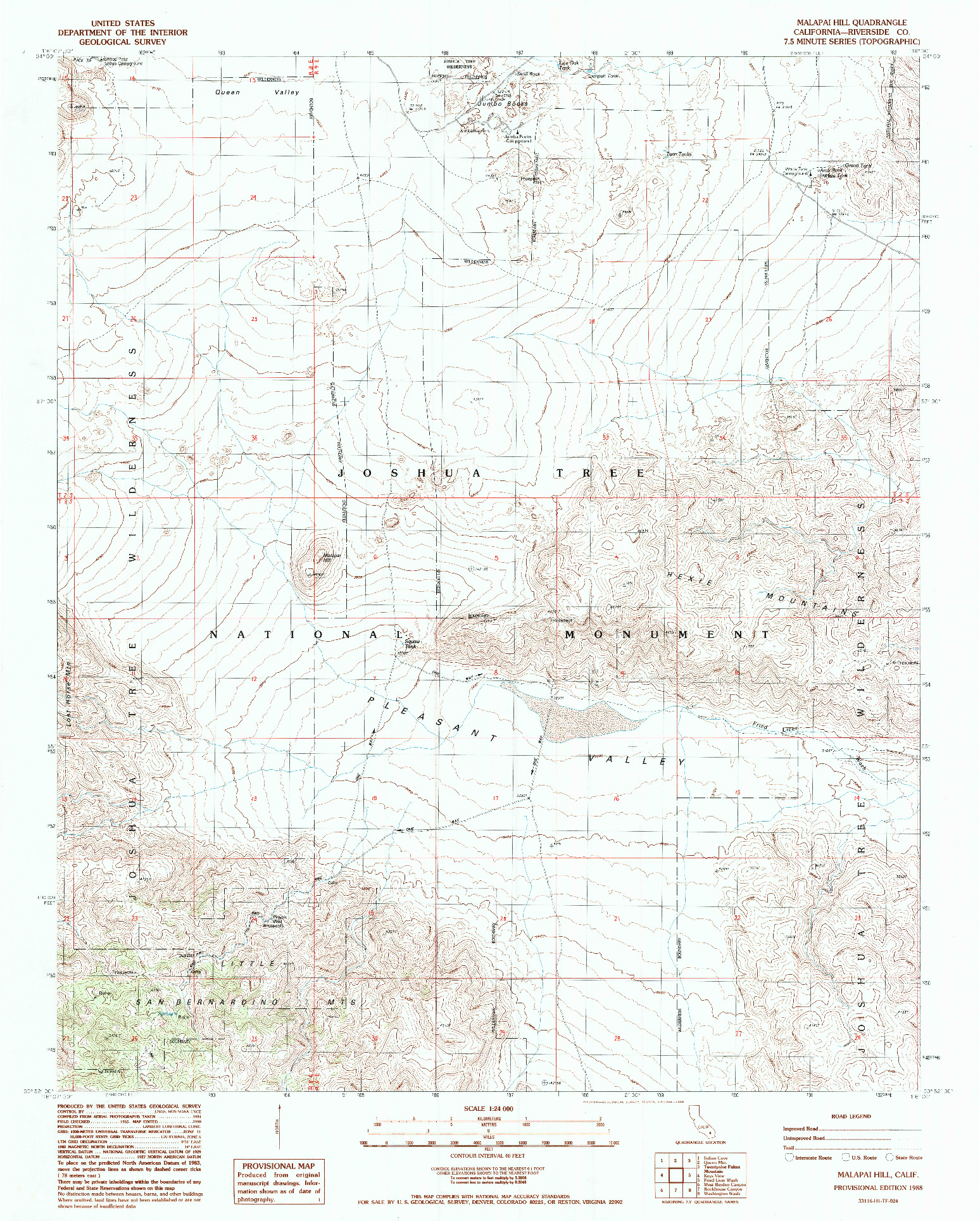 USGS 1:24000-SCALE QUADRANGLE FOR MALAPAI HILL, CA 1988