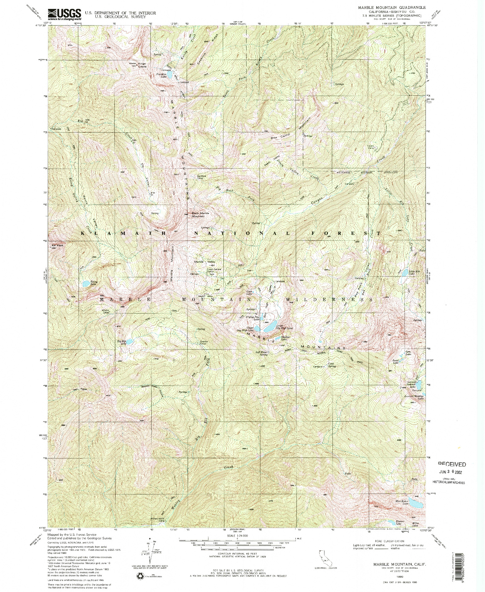 USGS 1:24000-SCALE QUADRANGLE FOR MARBLE MOUNTAIN, CA 1980