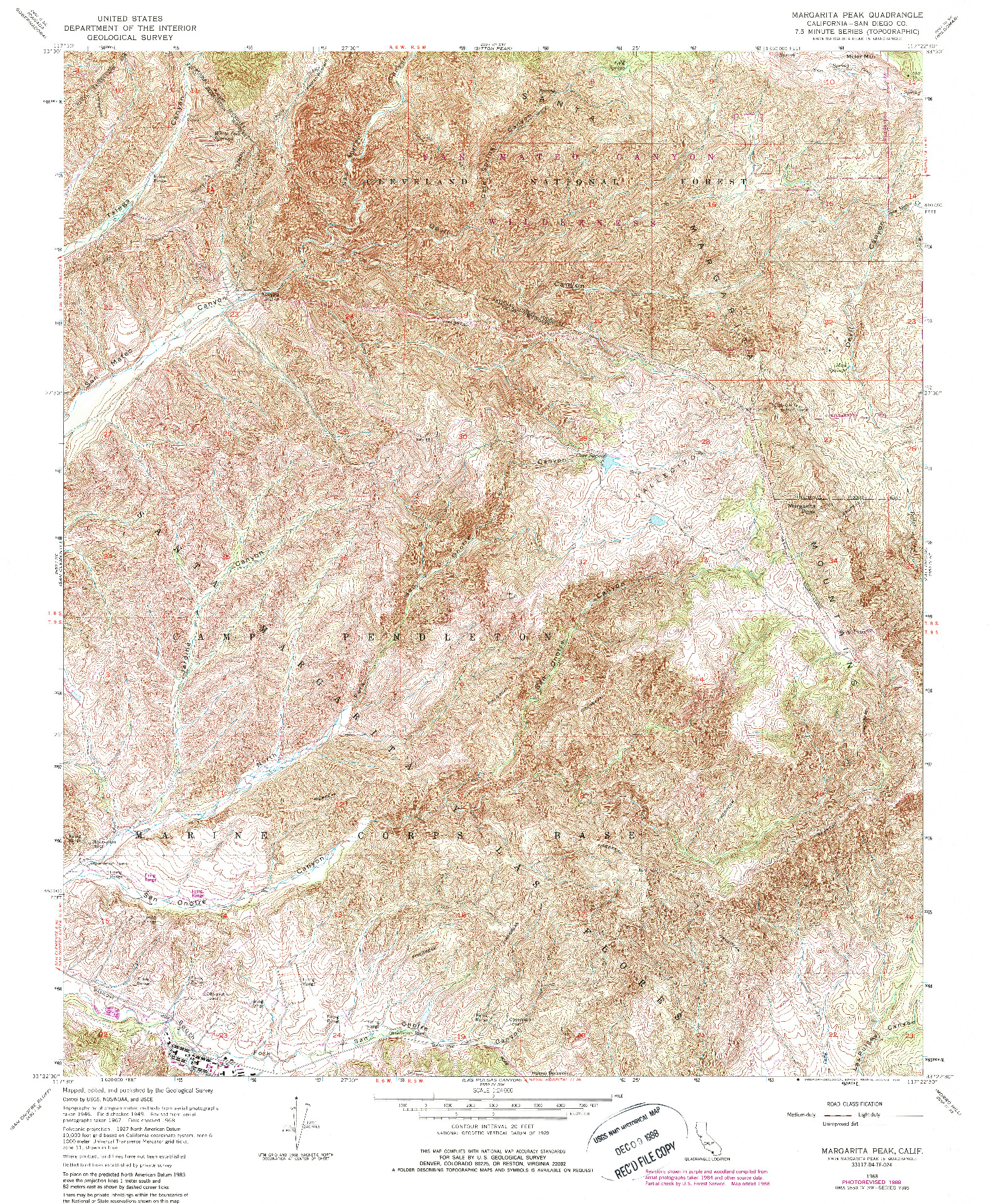 USGS 1:24000-SCALE QUADRANGLE FOR MARGARITA PEAK, CA 1968