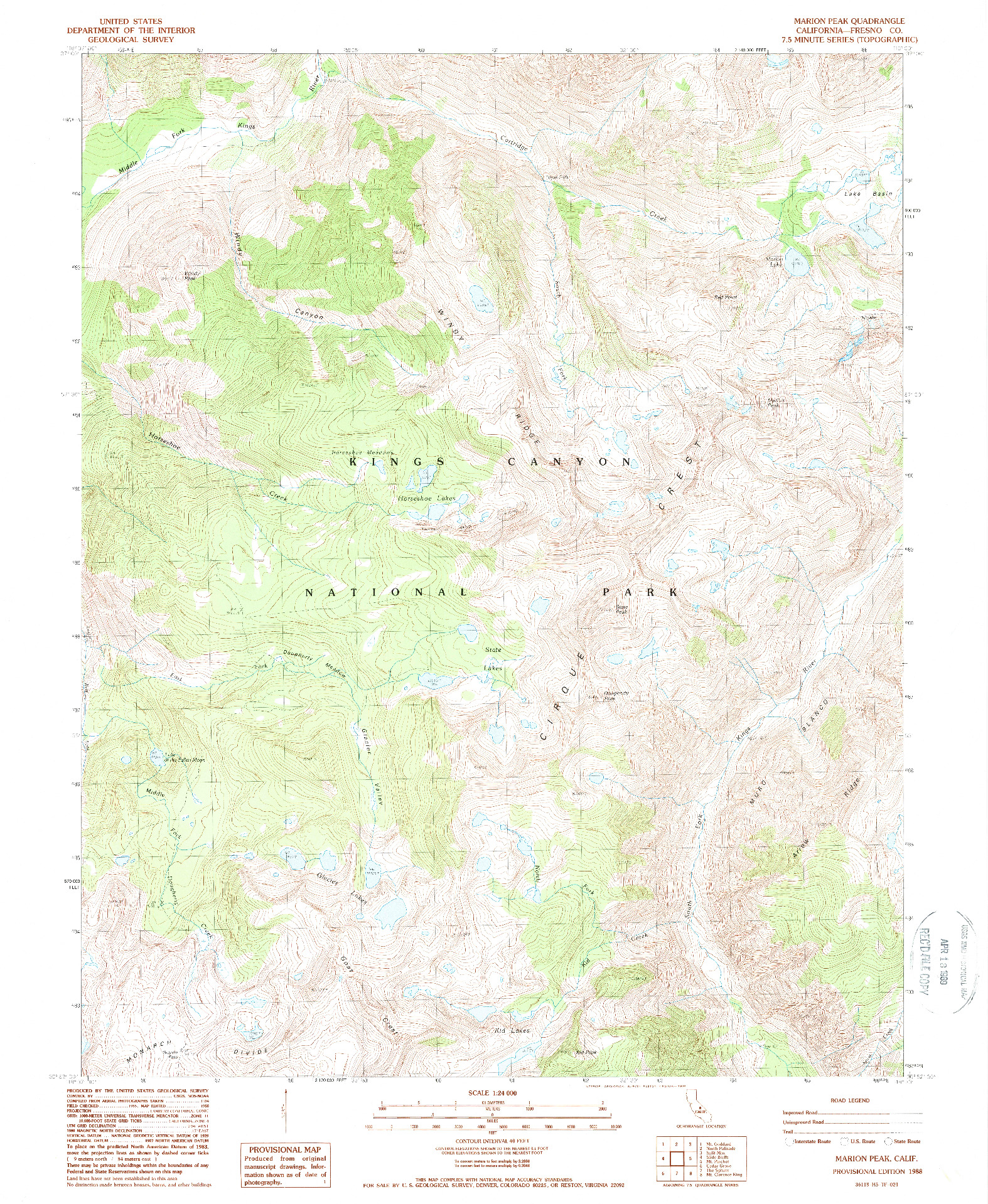 USGS 1:24000-SCALE QUADRANGLE FOR MARION PEAK, CA 1988