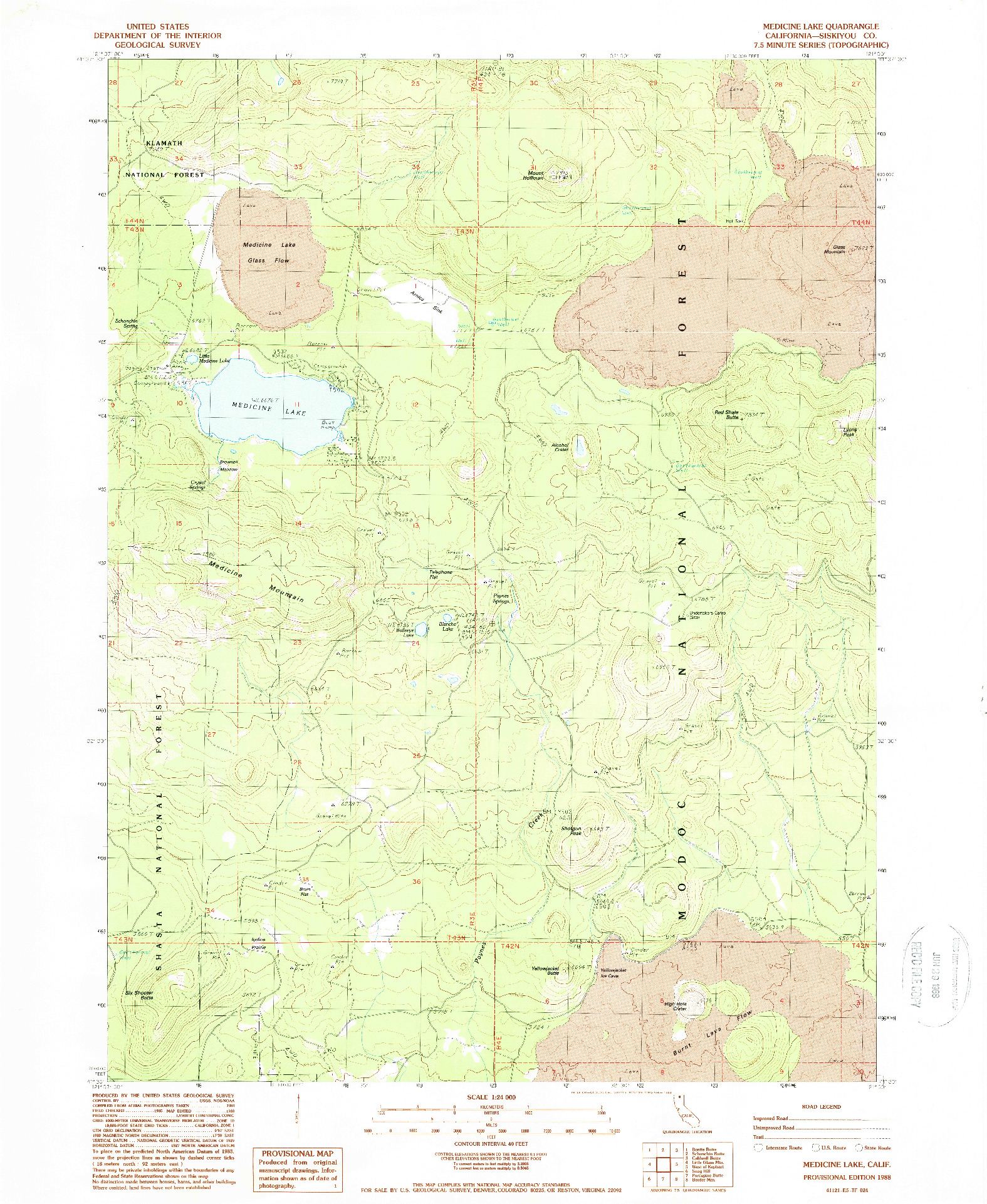 USGS 1:24000-SCALE QUADRANGLE FOR MEDICINE LAKE, CA 1988