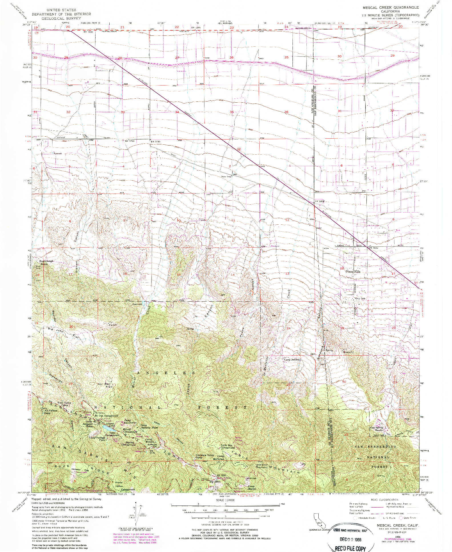 USGS 1:24000-SCALE QUADRANGLE FOR MESCAL CREEK, CA 1956