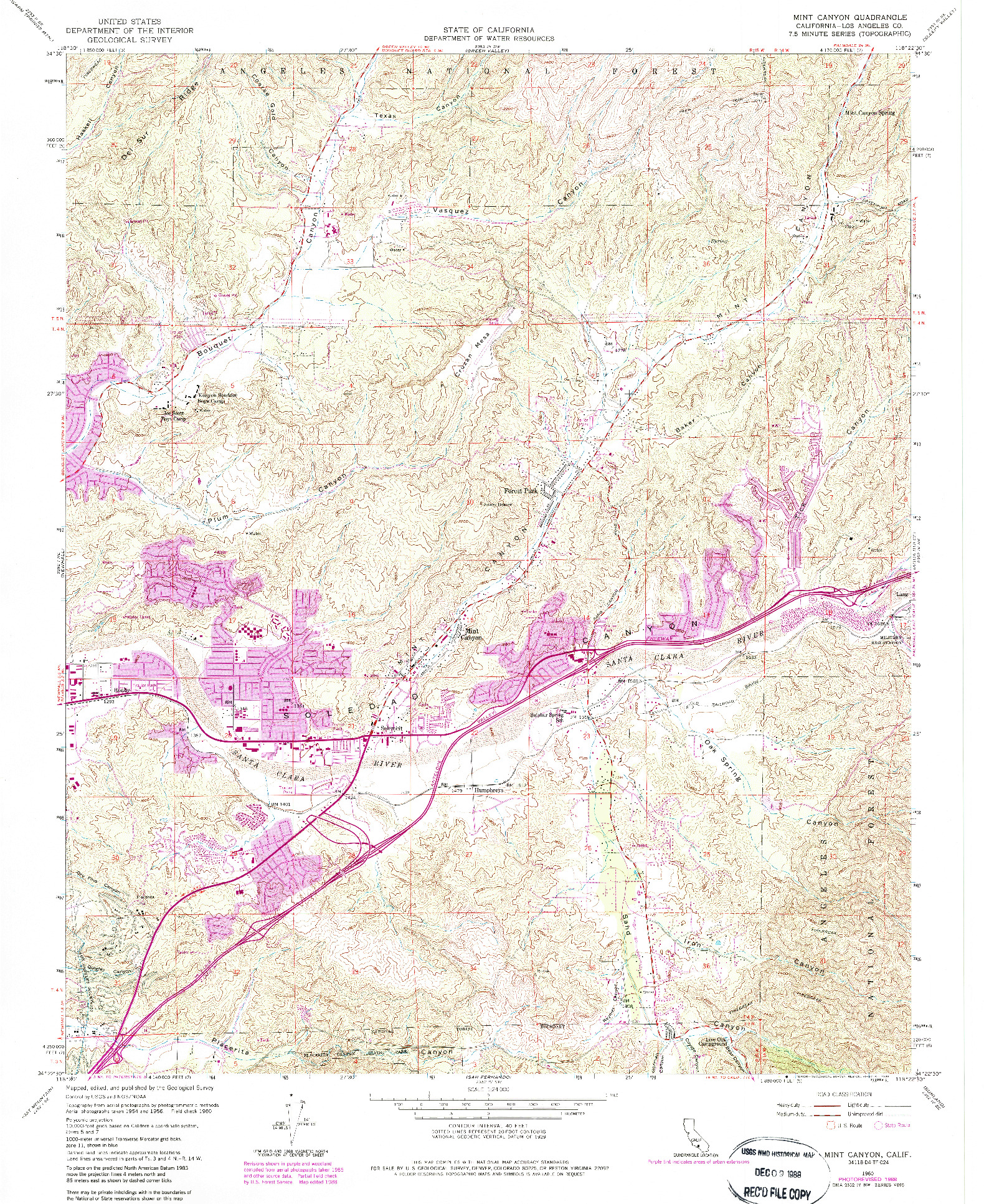 USGS 1:24000-SCALE QUADRANGLE FOR MINT CANYON, CA 1960