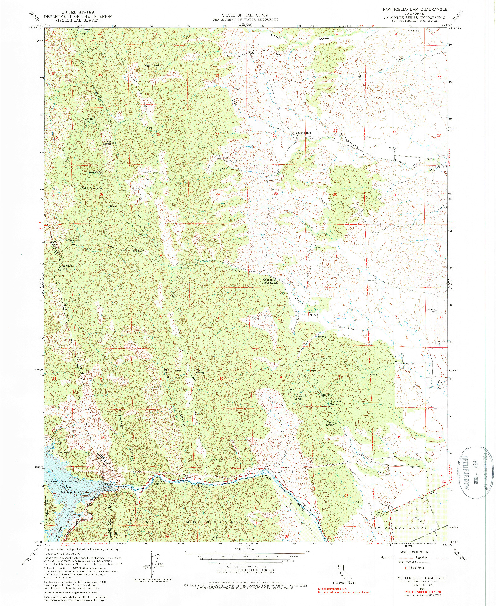 USGS 1:24000-SCALE QUADRANGLE FOR MONTICELLO DAM, CA 1959