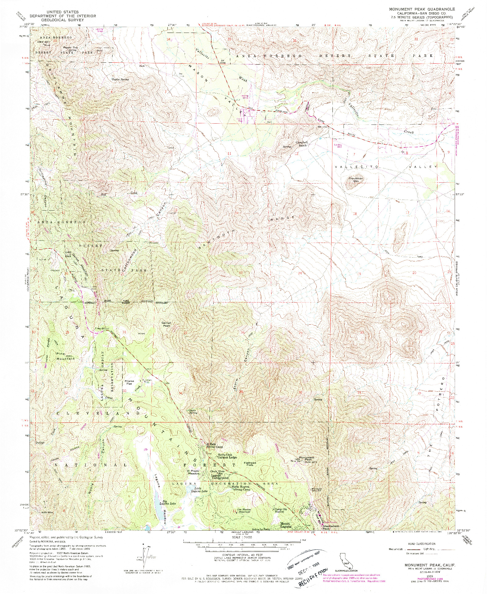 USGS 1:24000-SCALE QUADRANGLE FOR MONUMENT PEAK, CA 1959