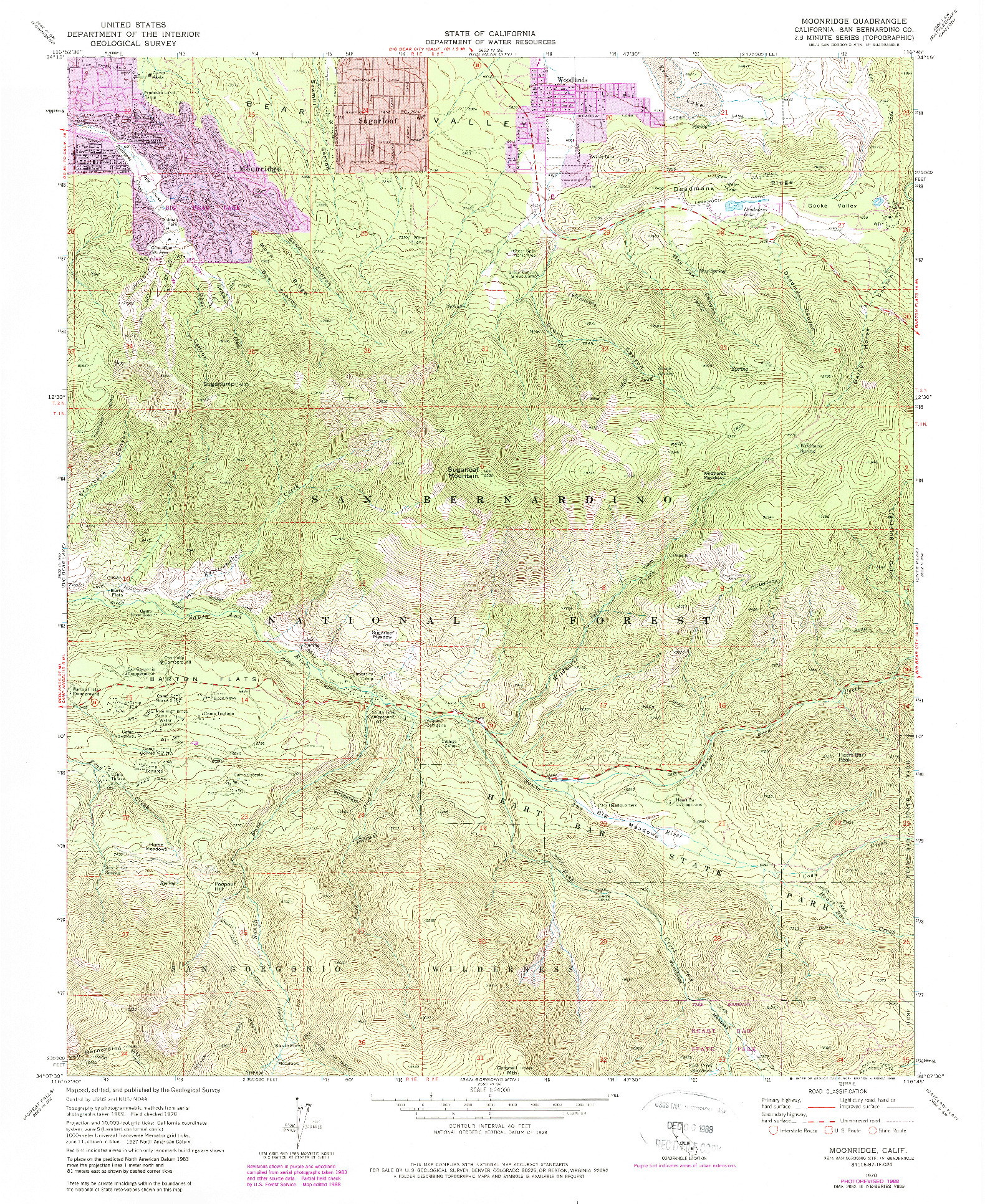 USGS 1:24000-SCALE QUADRANGLE FOR MOONRIDGE, CA 1970