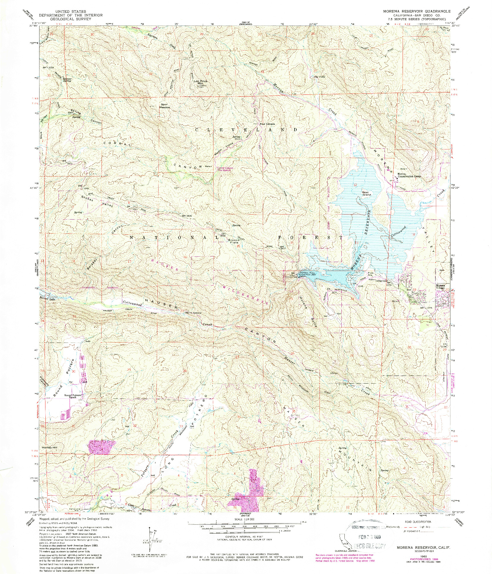 USGS 1:24000-SCALE QUADRANGLE FOR MORENA RESERVOIR, CA 1960