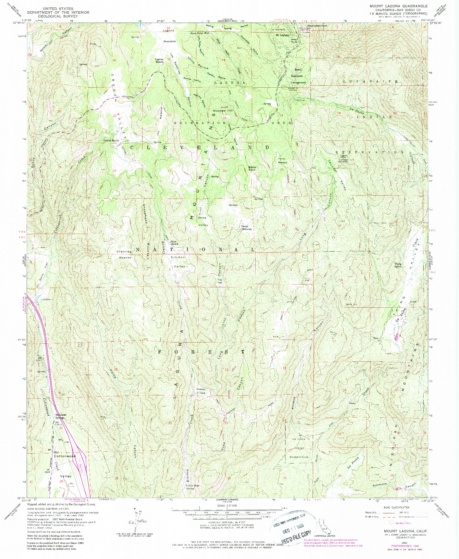 USGS 1:24000-SCALE QUADRANGLE FOR MOUNT LAGUNA, CA 1960