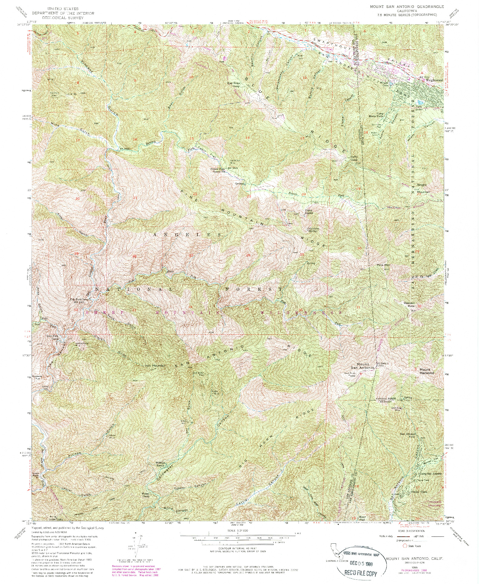 USGS 1:24000-SCALE QUADRANGLE FOR MOUNT SAN ANTONIO, CA 1955