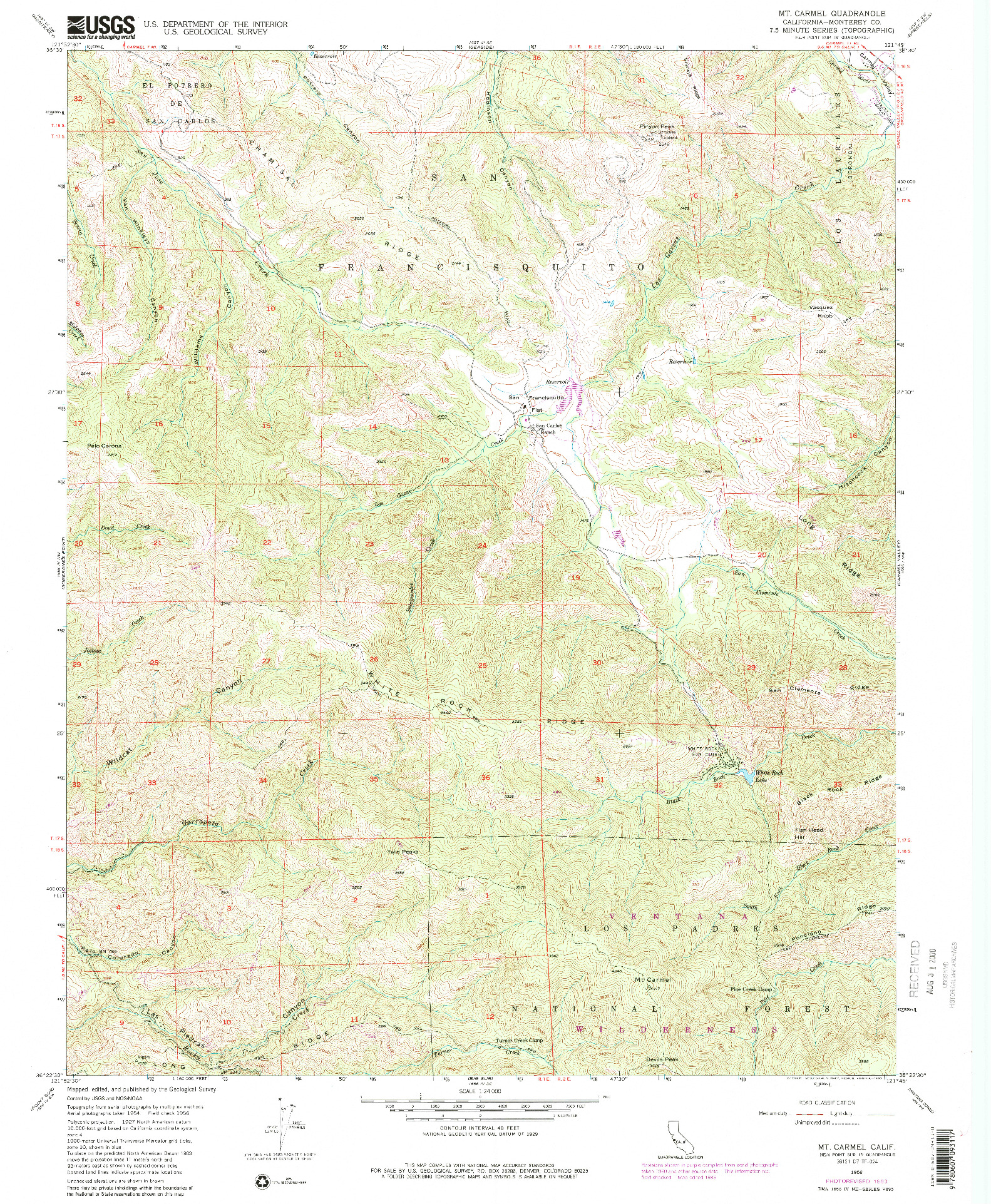 USGS 1:24000-SCALE QUADRANGLE FOR MT. CARMEL, CA 1956