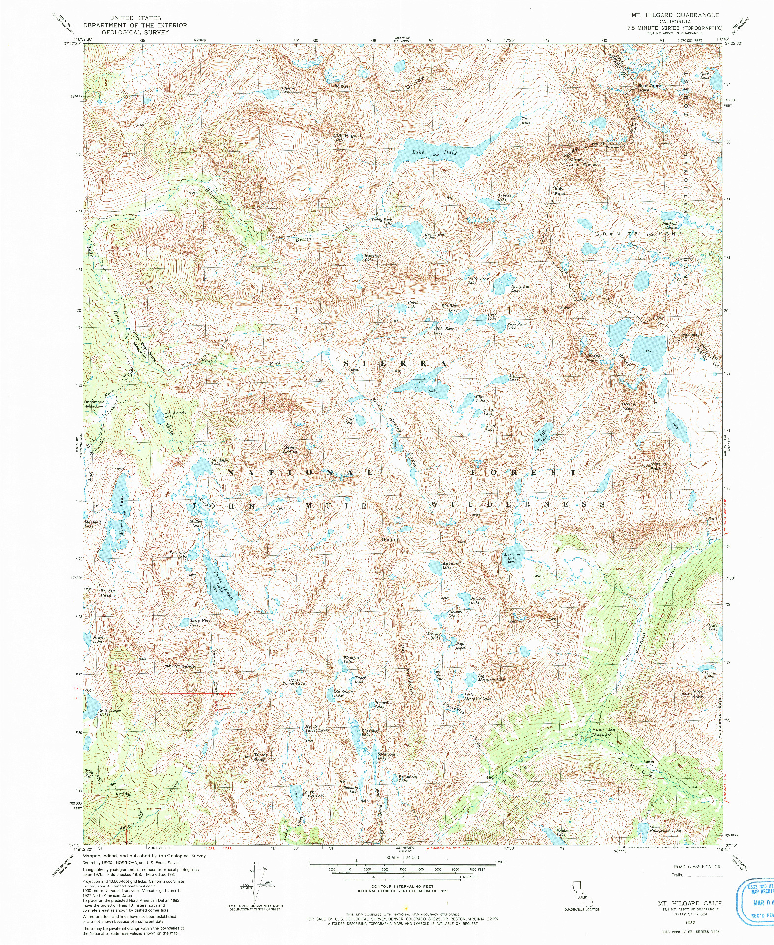 USGS 1:24000-SCALE QUADRANGLE FOR MT. HILGARD, CA 1982