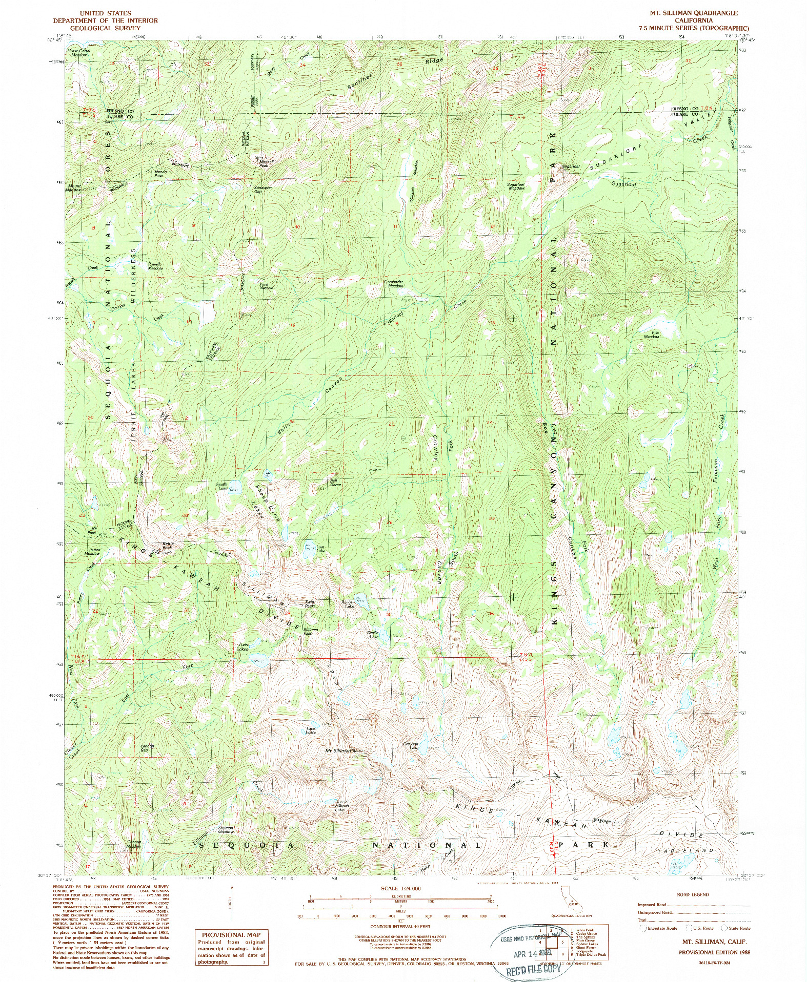 USGS 1:24000-SCALE QUADRANGLE FOR MT. SILLIMAN, CA 1988