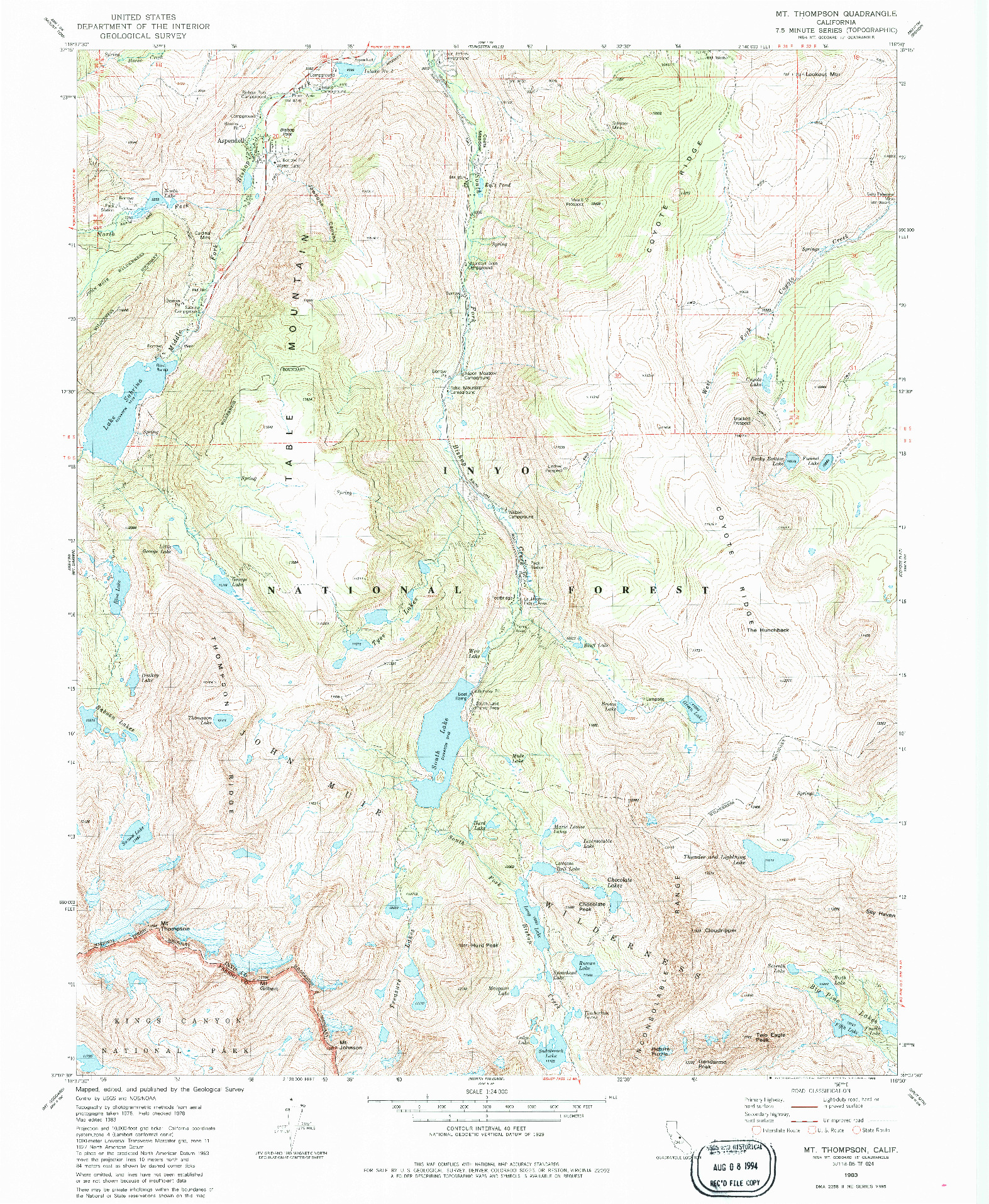 USGS 1:24000-SCALE QUADRANGLE FOR MT. THOMPSON, CA 1983