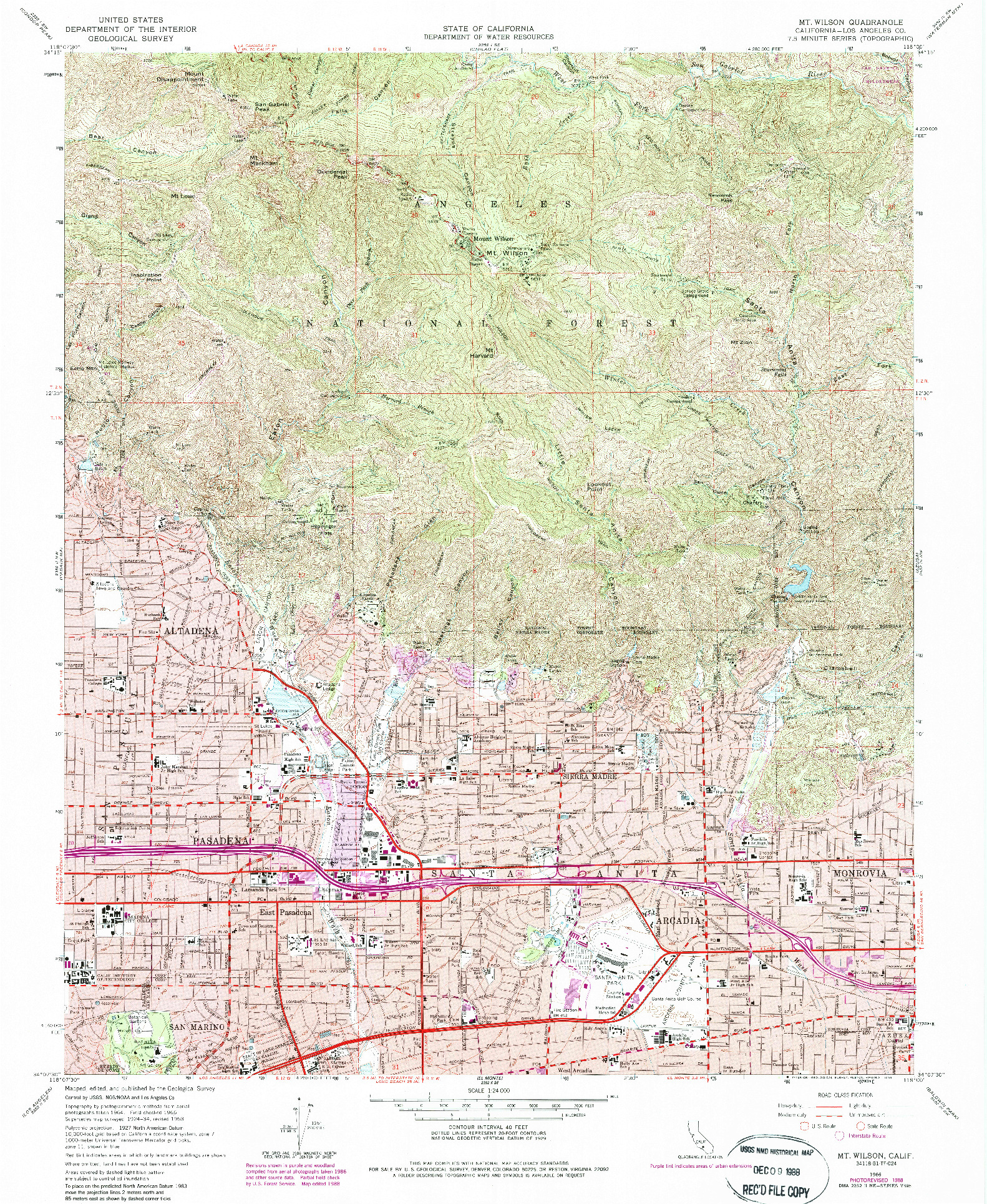 USGS 1:24000-SCALE QUADRANGLE FOR MT. WILSON, CA 1966