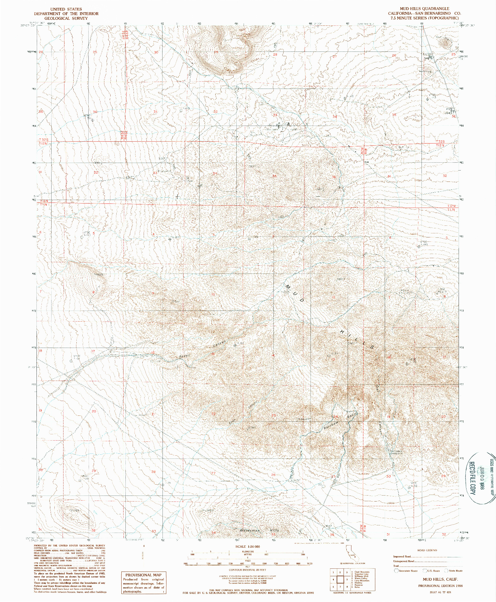 USGS 1:24000-SCALE QUADRANGLE FOR MUD HILLS, CA 1988