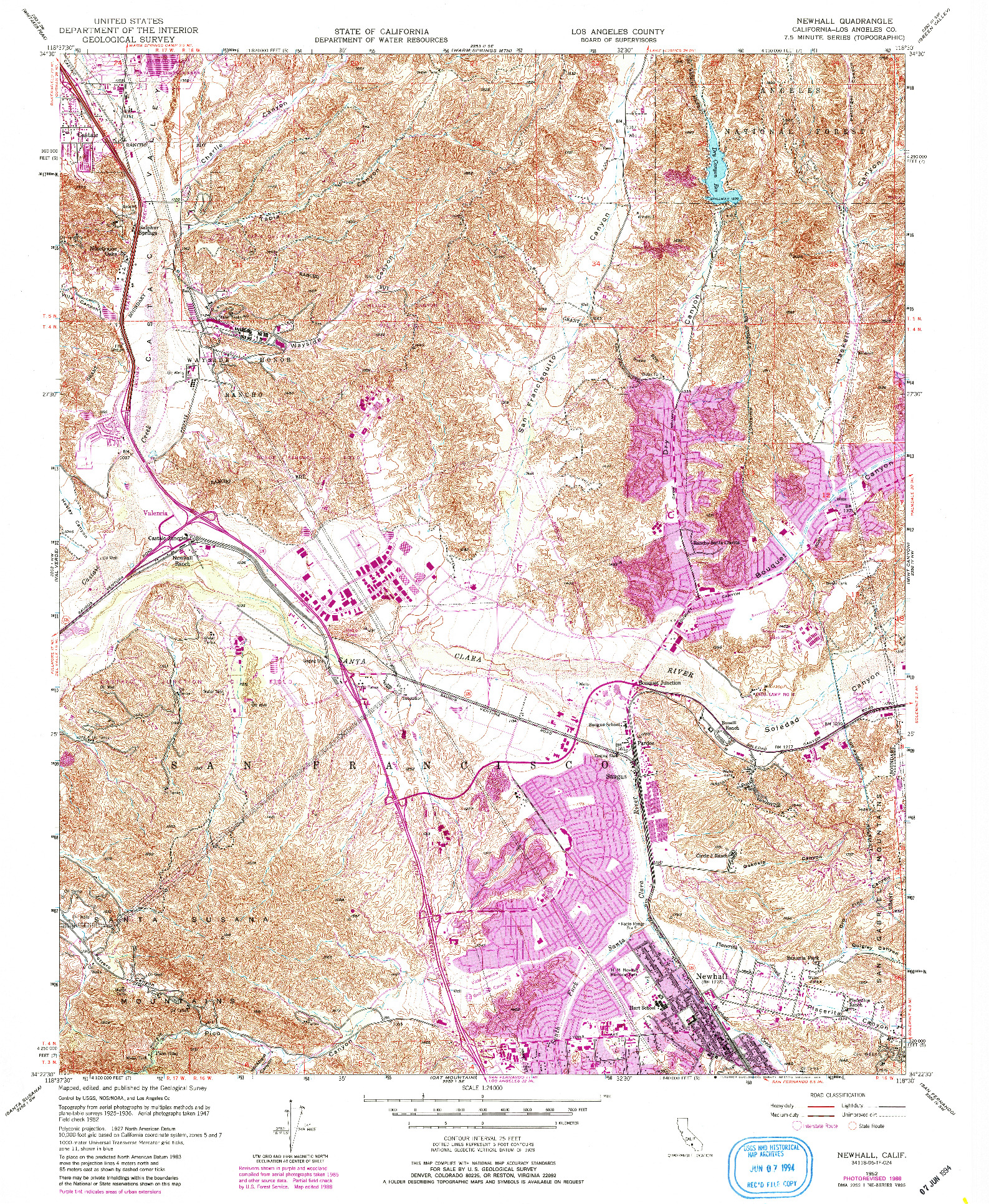 USGS 1:24000-SCALE QUADRANGLE FOR NEWHALL, CA 1952