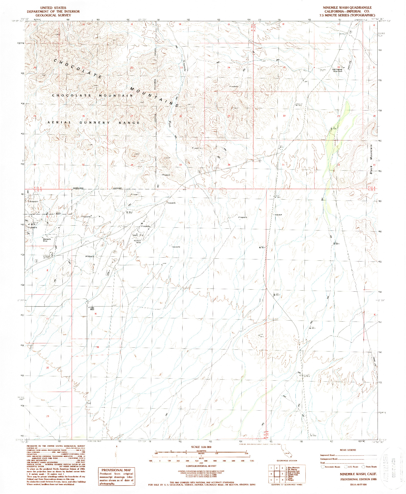 USGS 1:24000-SCALE QUADRANGLE FOR NINEMILE WASH, CA 1988