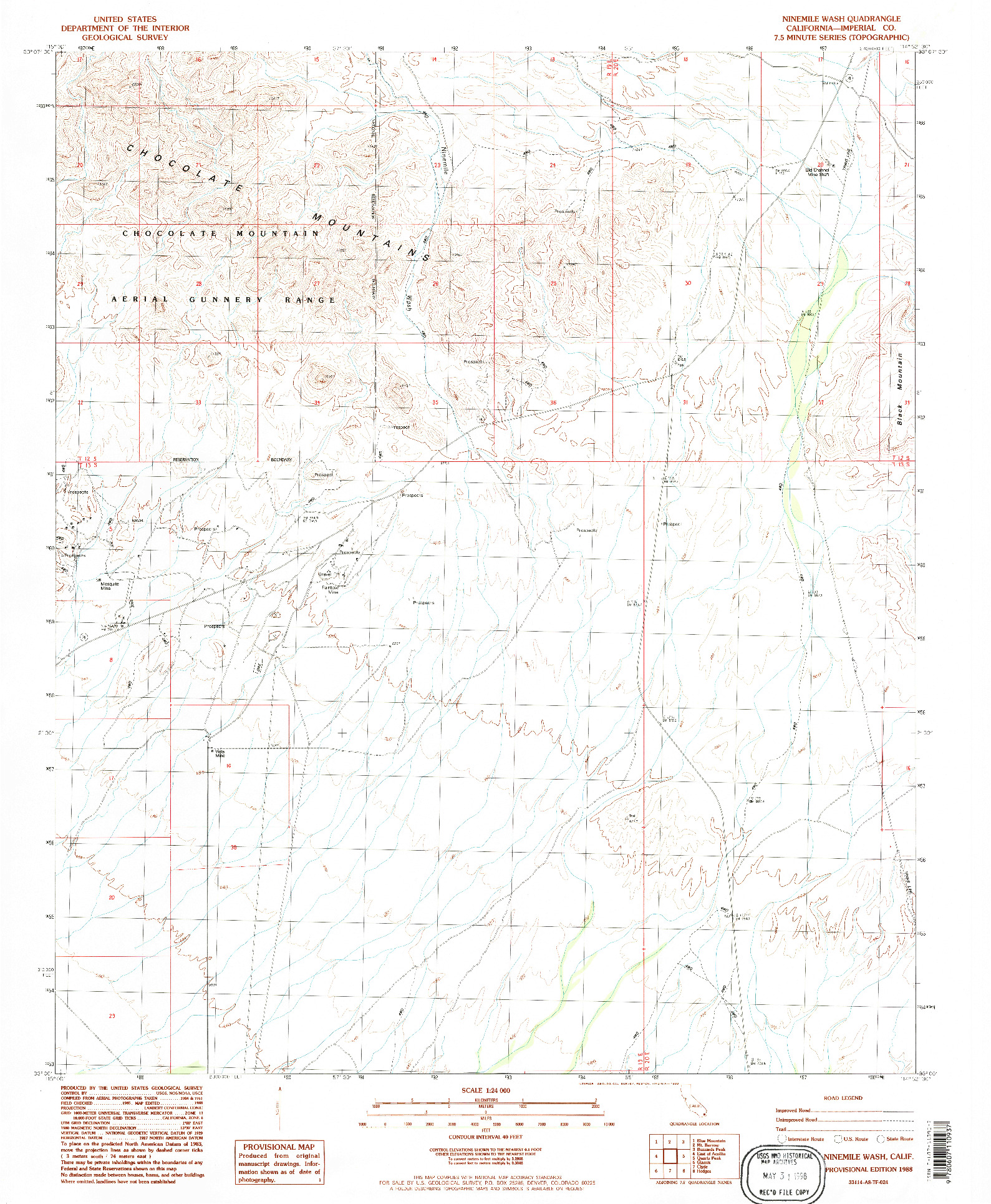 USGS 1:24000-SCALE QUADRANGLE FOR NINEMILE WASH, CA 1988