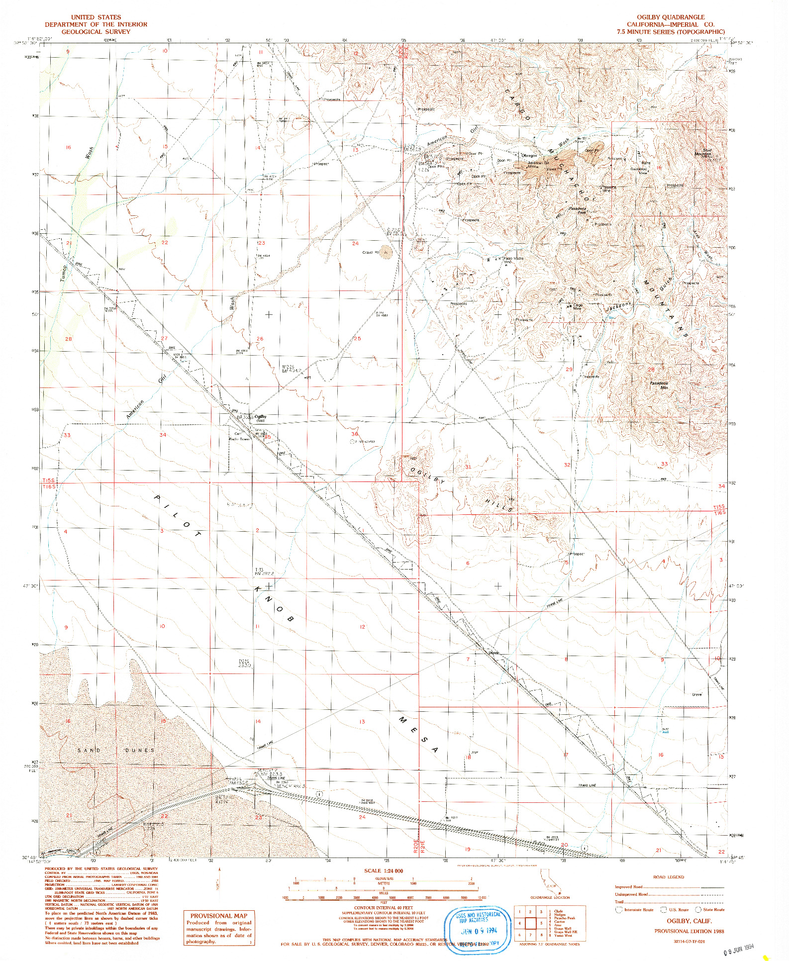 USGS 1:24000-SCALE QUADRANGLE FOR OGILBY, CA 1988