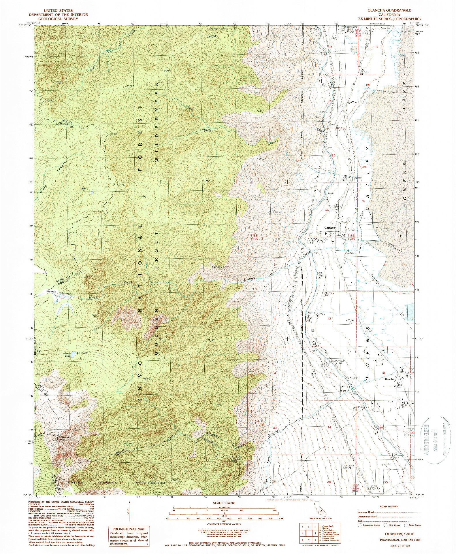 USGS 1:24000-SCALE QUADRANGLE FOR OLANCHA, CA 1988