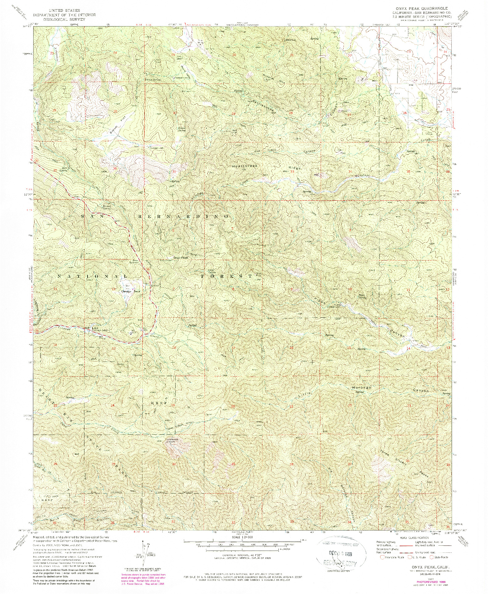 USGS 1:24000-SCALE QUADRANGLE FOR ONYX PEAK, CA 1972