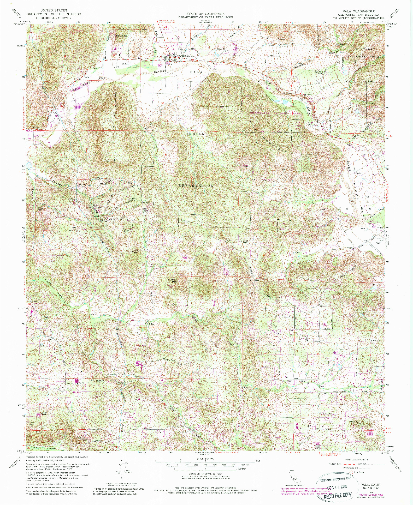 USGS 1:24000-SCALE QUADRANGLE FOR PALA, CA 1968