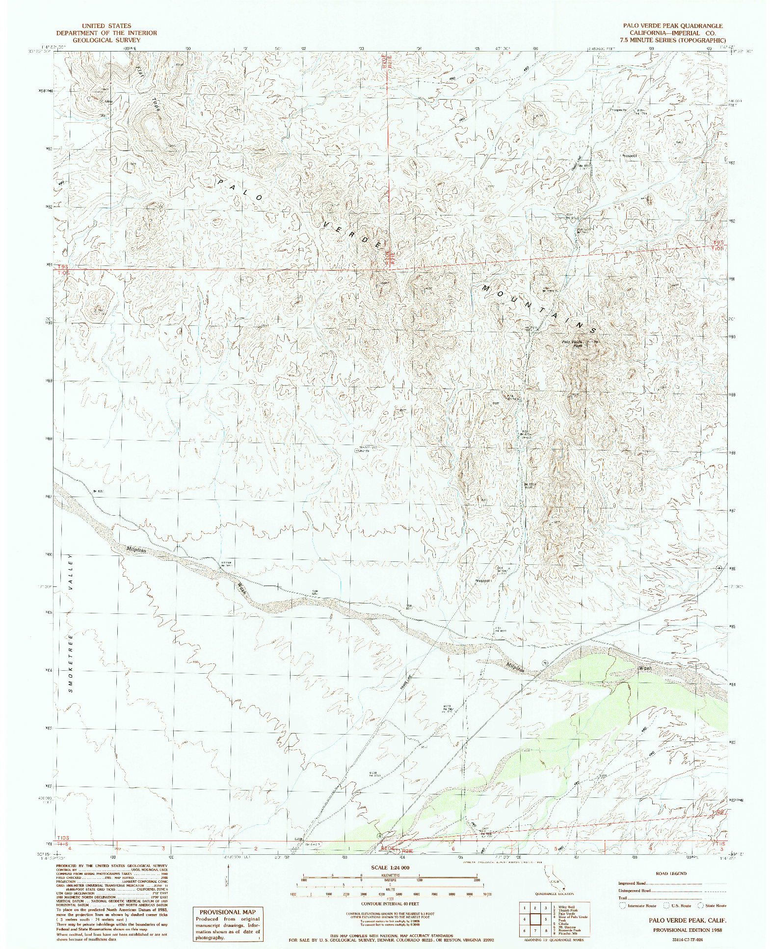 USGS 1:24000-SCALE QUADRANGLE FOR PALO VERDE PEAK, CA 1988