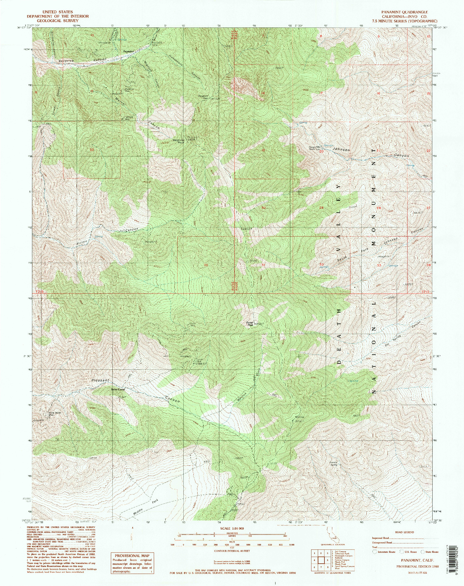 USGS 1:24000-SCALE QUADRANGLE FOR PANAMINT, CA 1988