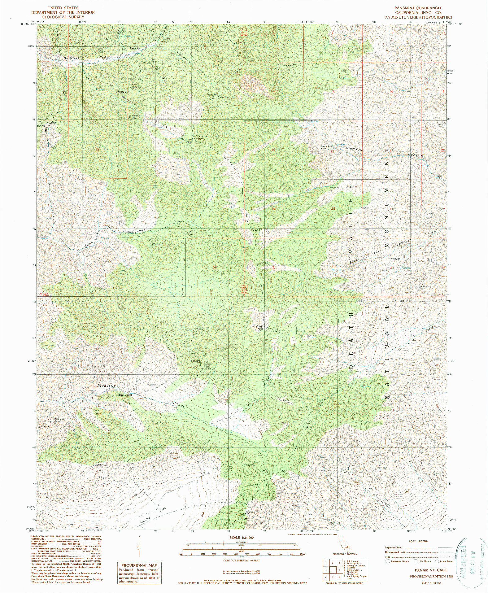 USGS 1:24000-SCALE QUADRANGLE FOR PANAMINT, CA 1988