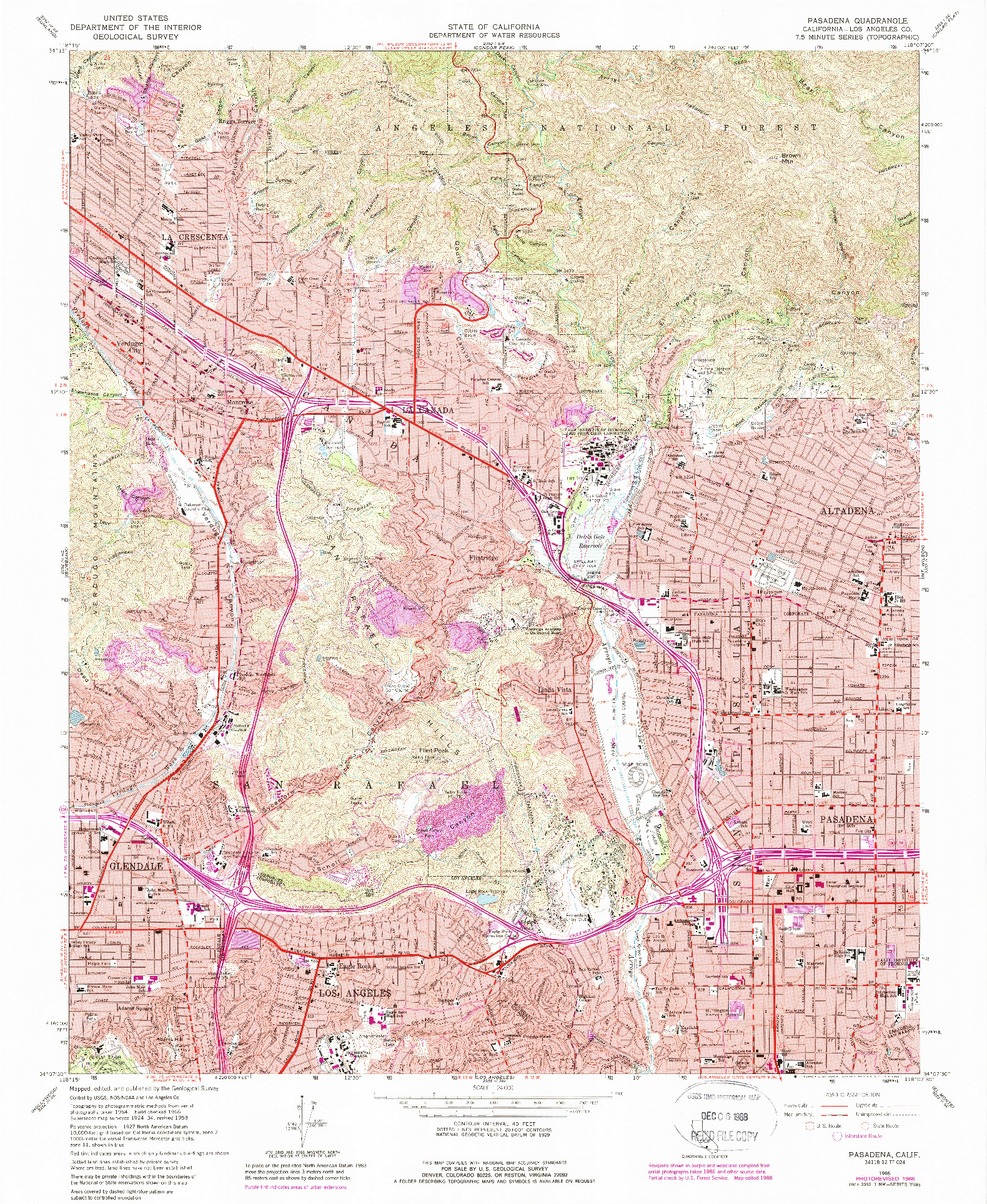 USGS 1:24000-SCALE QUADRANGLE FOR PASADENA, CA 1966