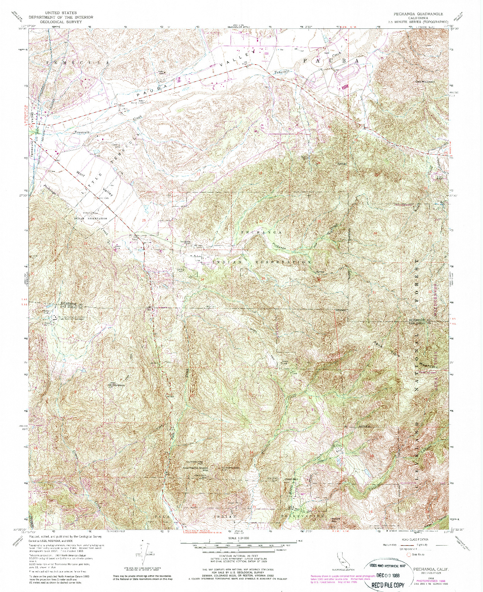 USGS 1:24000-SCALE QUADRANGLE FOR PECHANGA, CA 1968