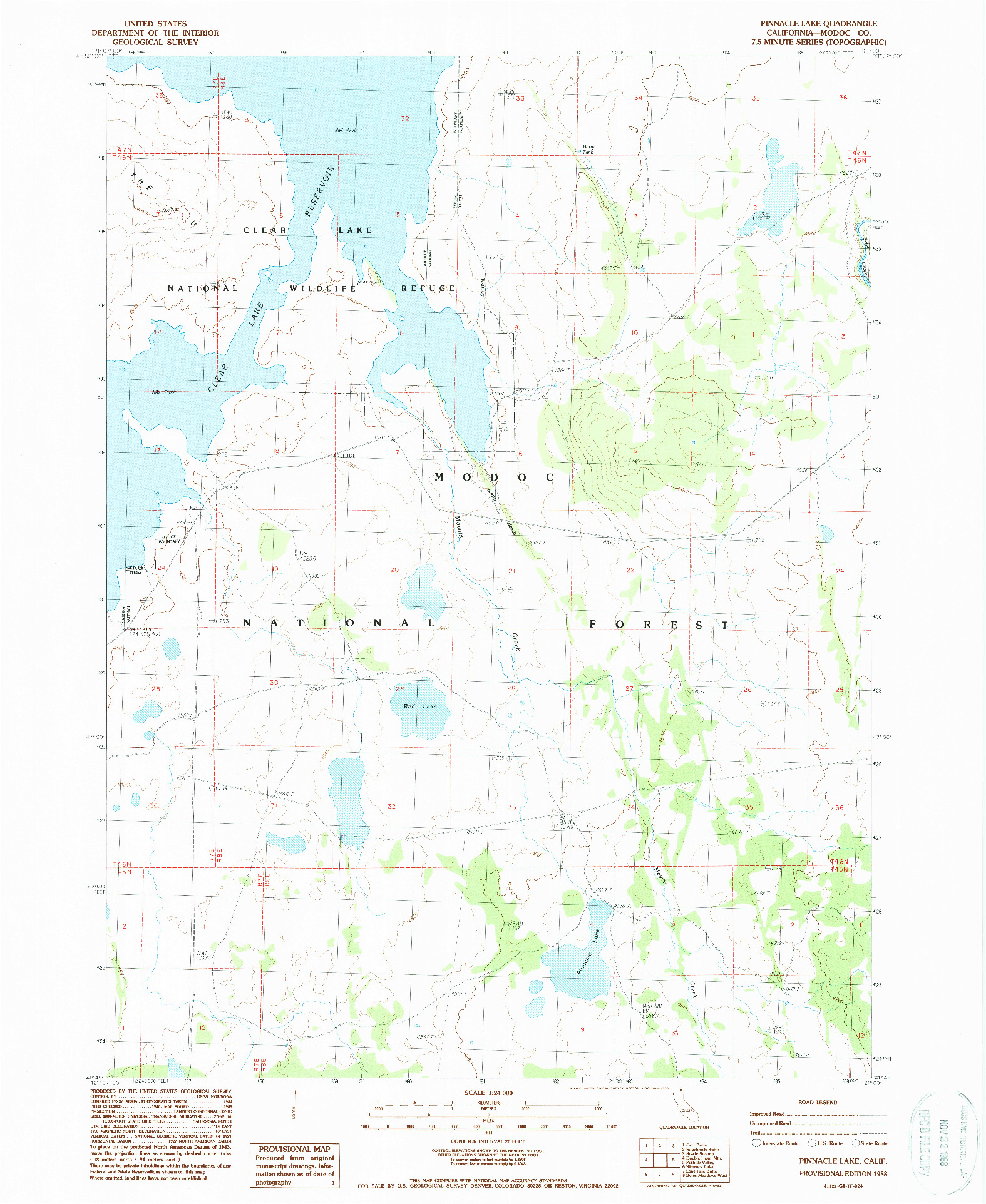 USGS 1:24000-SCALE QUADRANGLE FOR PINNACLE LAKE, CA 1988
