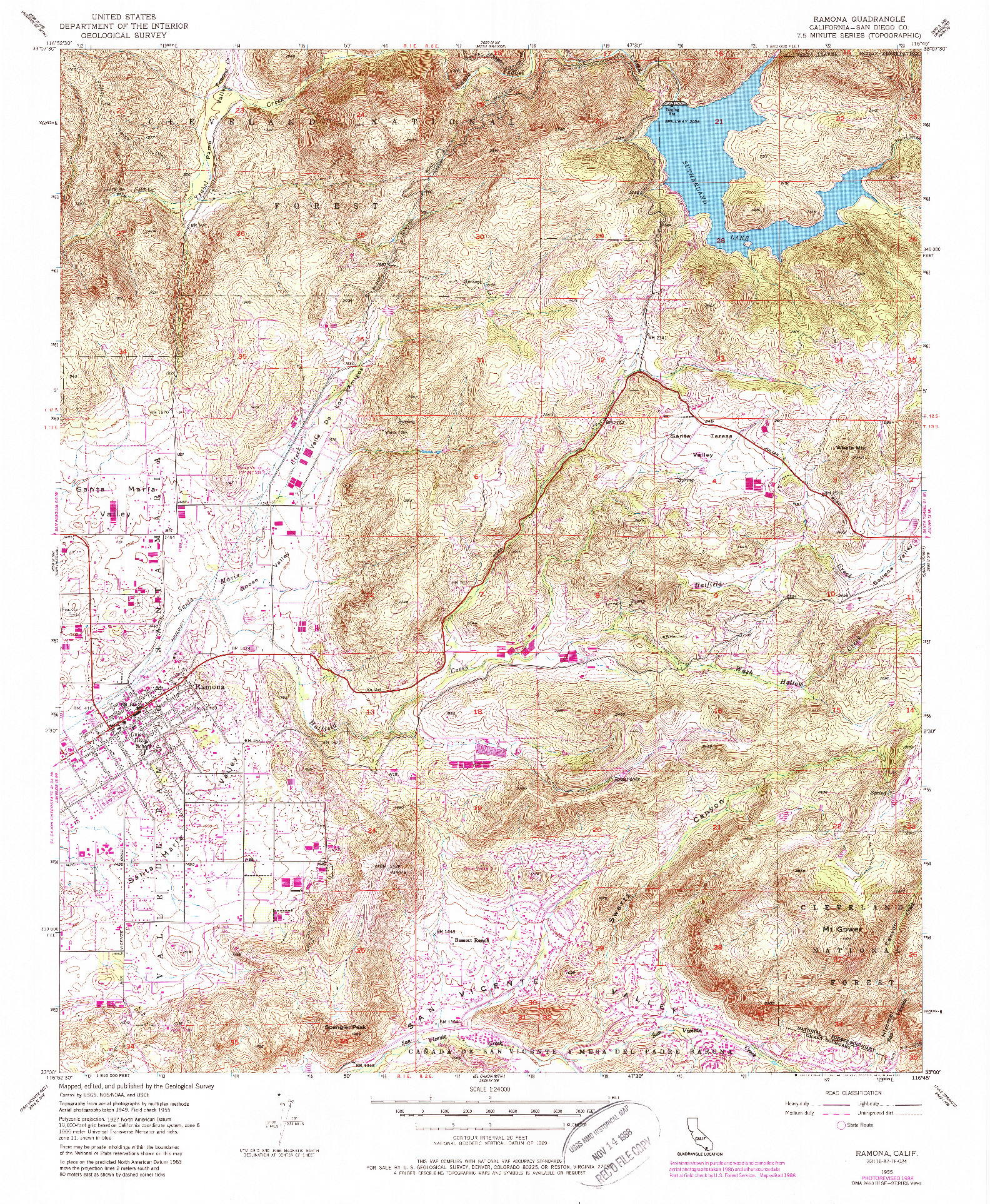 USGS 1:24000-SCALE QUADRANGLE FOR RAMONA, CA 1955