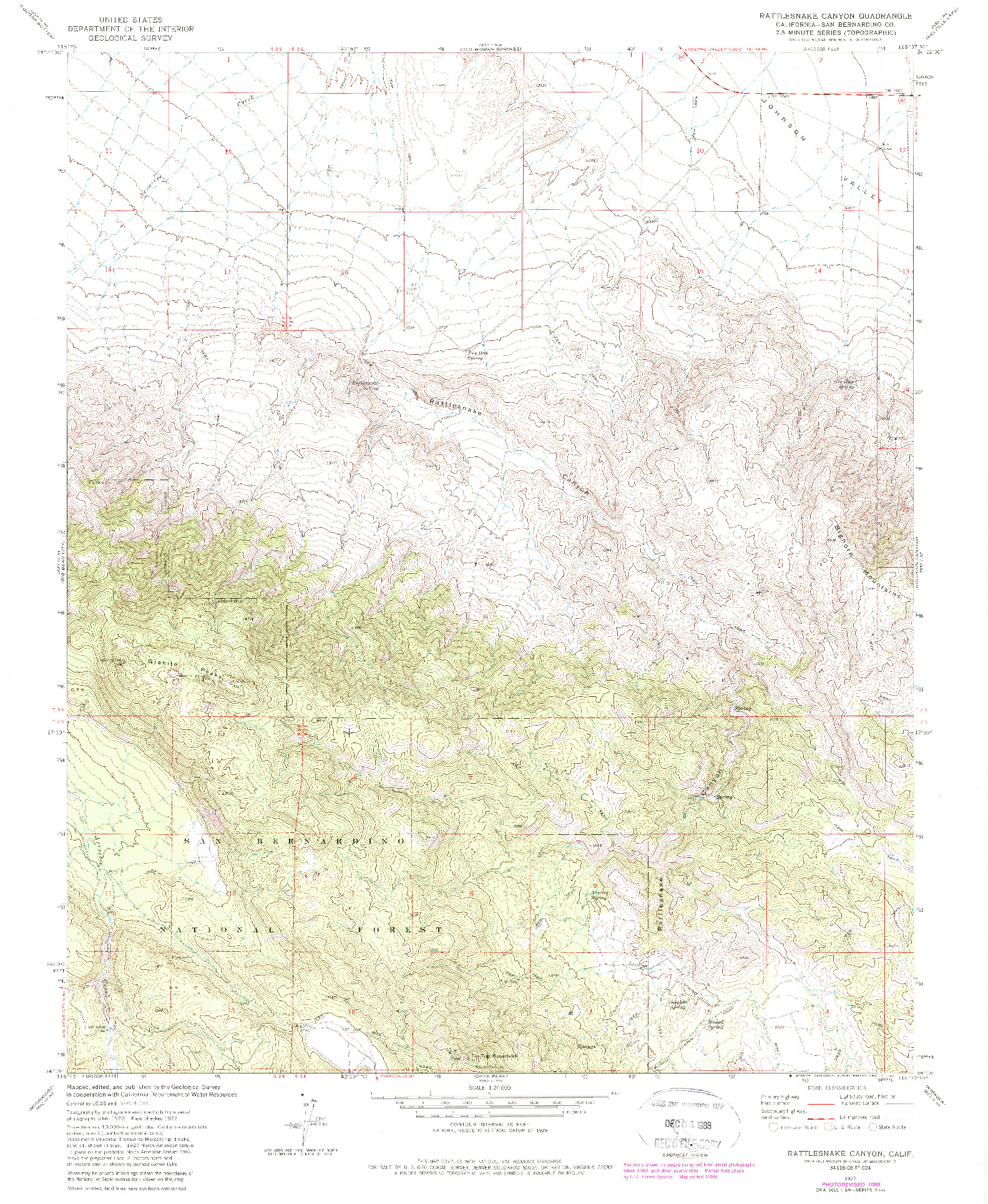 USGS 1:24000-SCALE QUADRANGLE FOR RATTLESNAKE CANYON, CA 1972