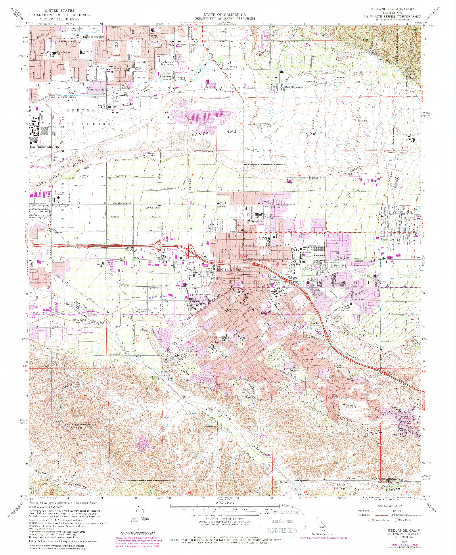 USGS 1:24000-SCALE QUADRANGLE FOR REDLANDS, CA 1967