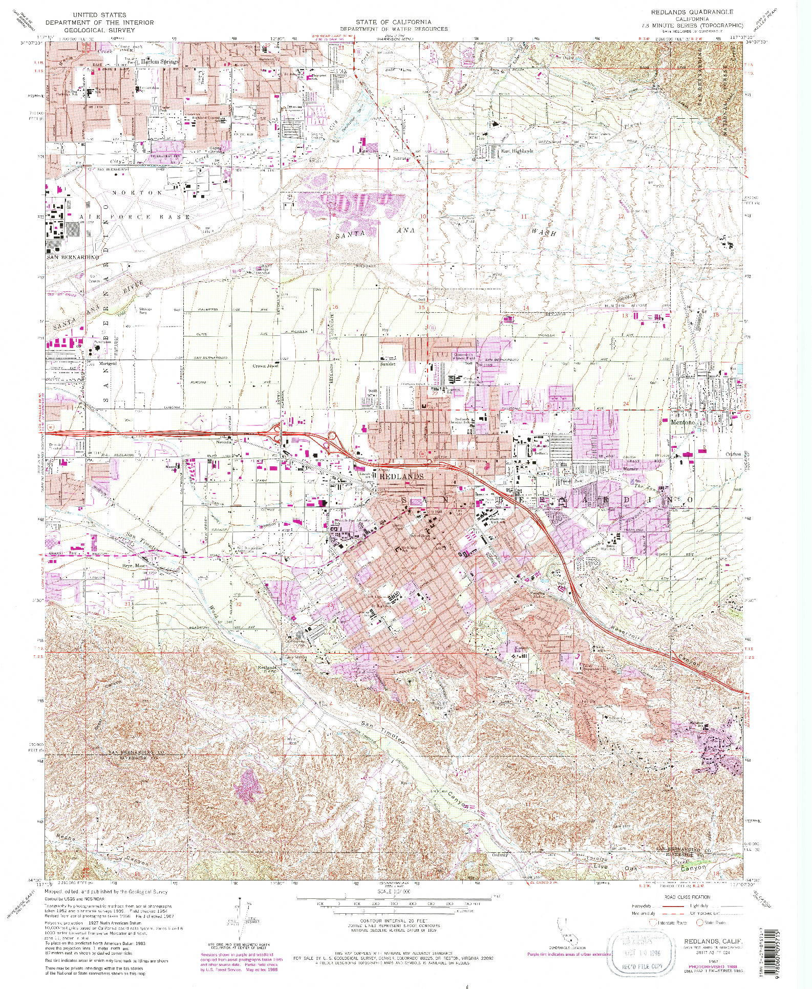 USGS 1:24000-SCALE QUADRANGLE FOR REDLANDS, CA 1967