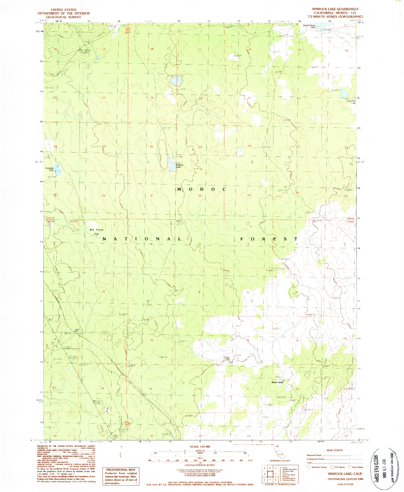 USGS 1:24000-SCALE QUADRANGLE FOR RIMROCK LAKE, CA 1988