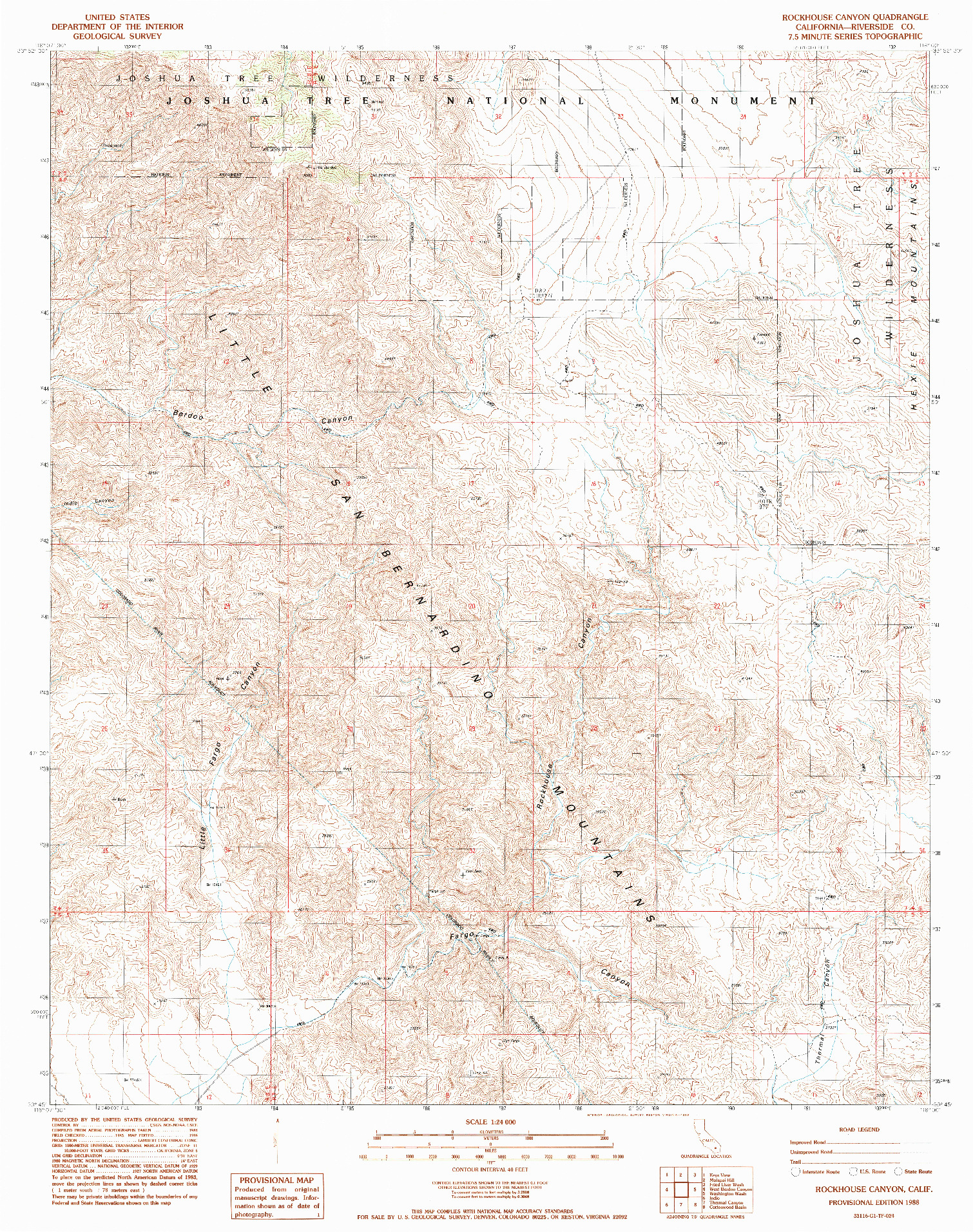 USGS 1:24000-SCALE QUADRANGLE FOR ROCKHOUSE CANYON, CA 1988