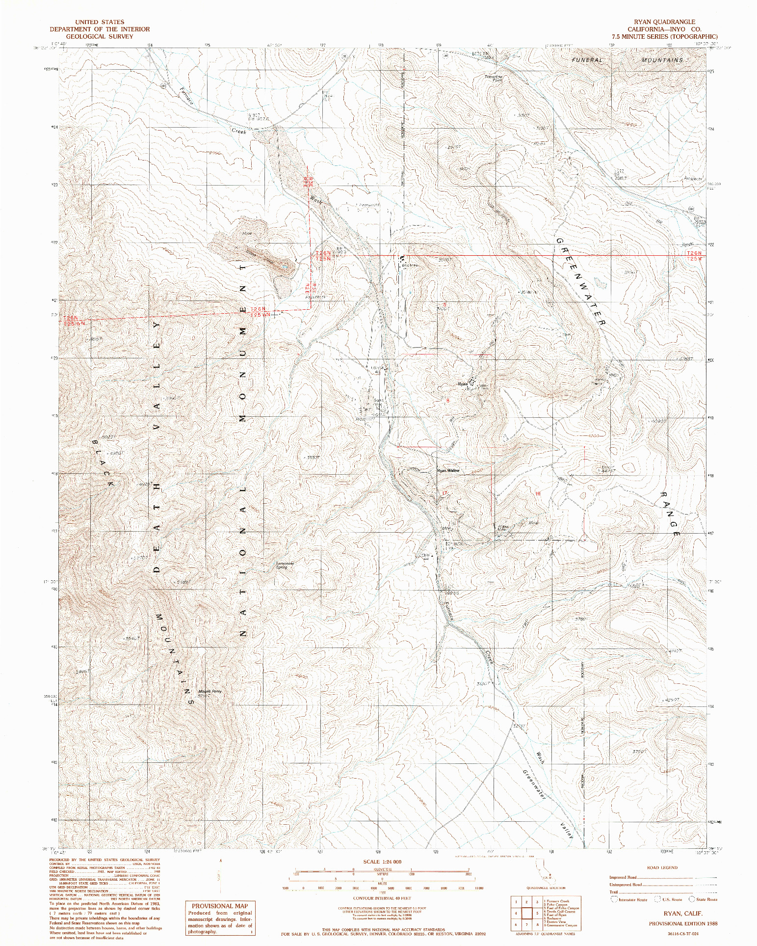 USGS 1:24000-SCALE QUADRANGLE FOR RYAN, CA 1988