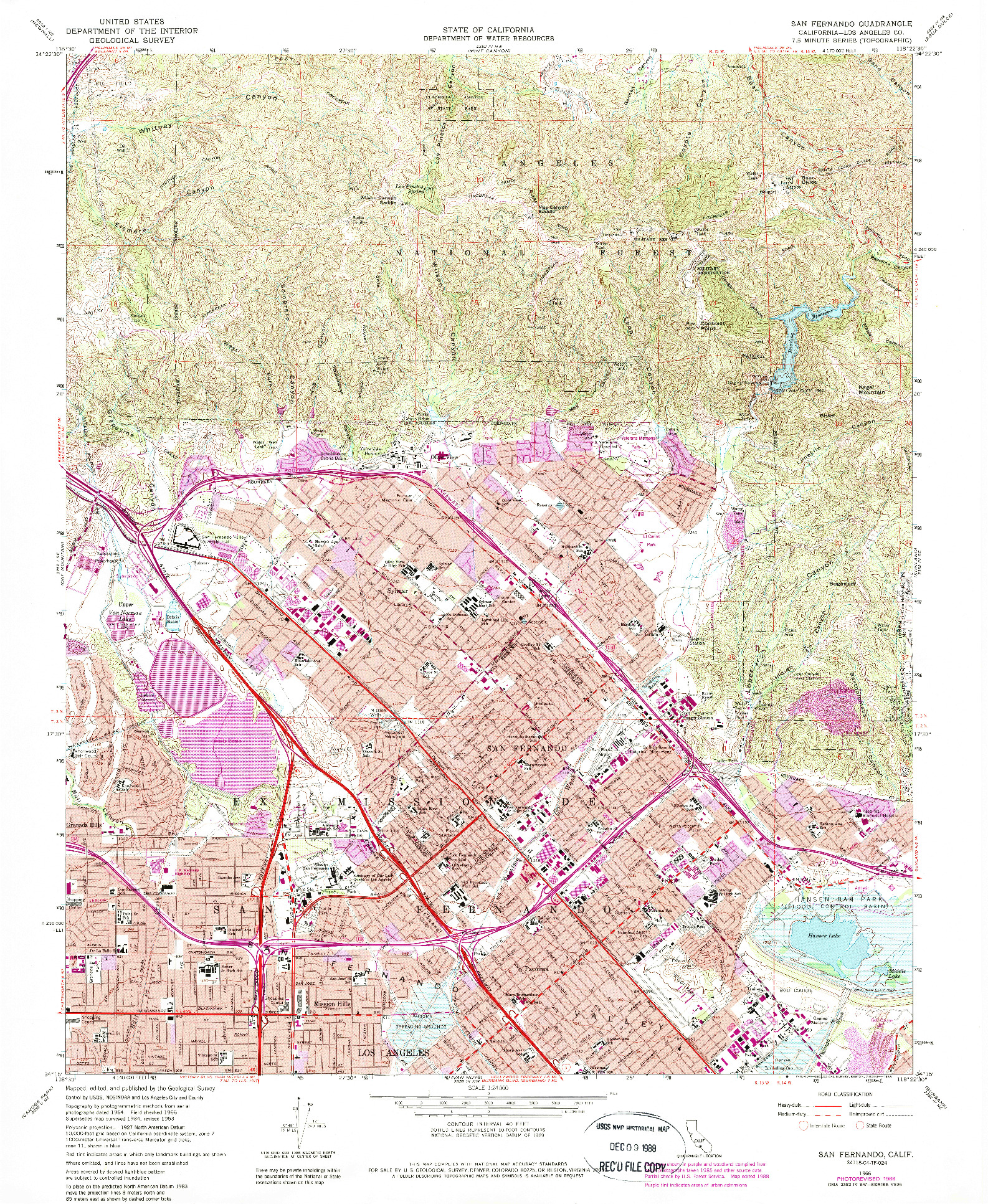 USGS 1:24000-SCALE QUADRANGLE FOR SAN FERNANDO, CA 1966