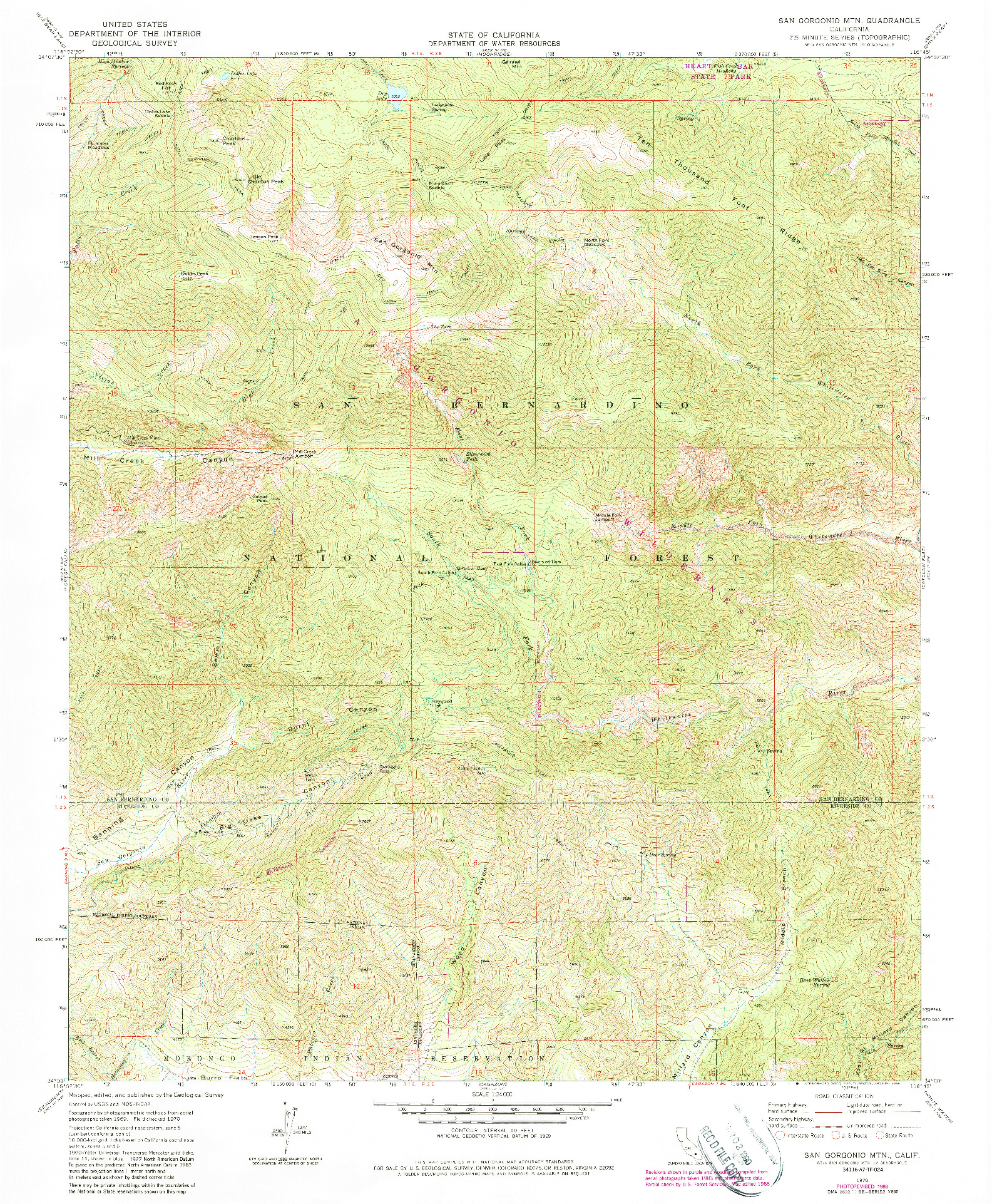 USGS 1:24000-SCALE QUADRANGLE FOR SAN GORGONIO MTN, CA 1970