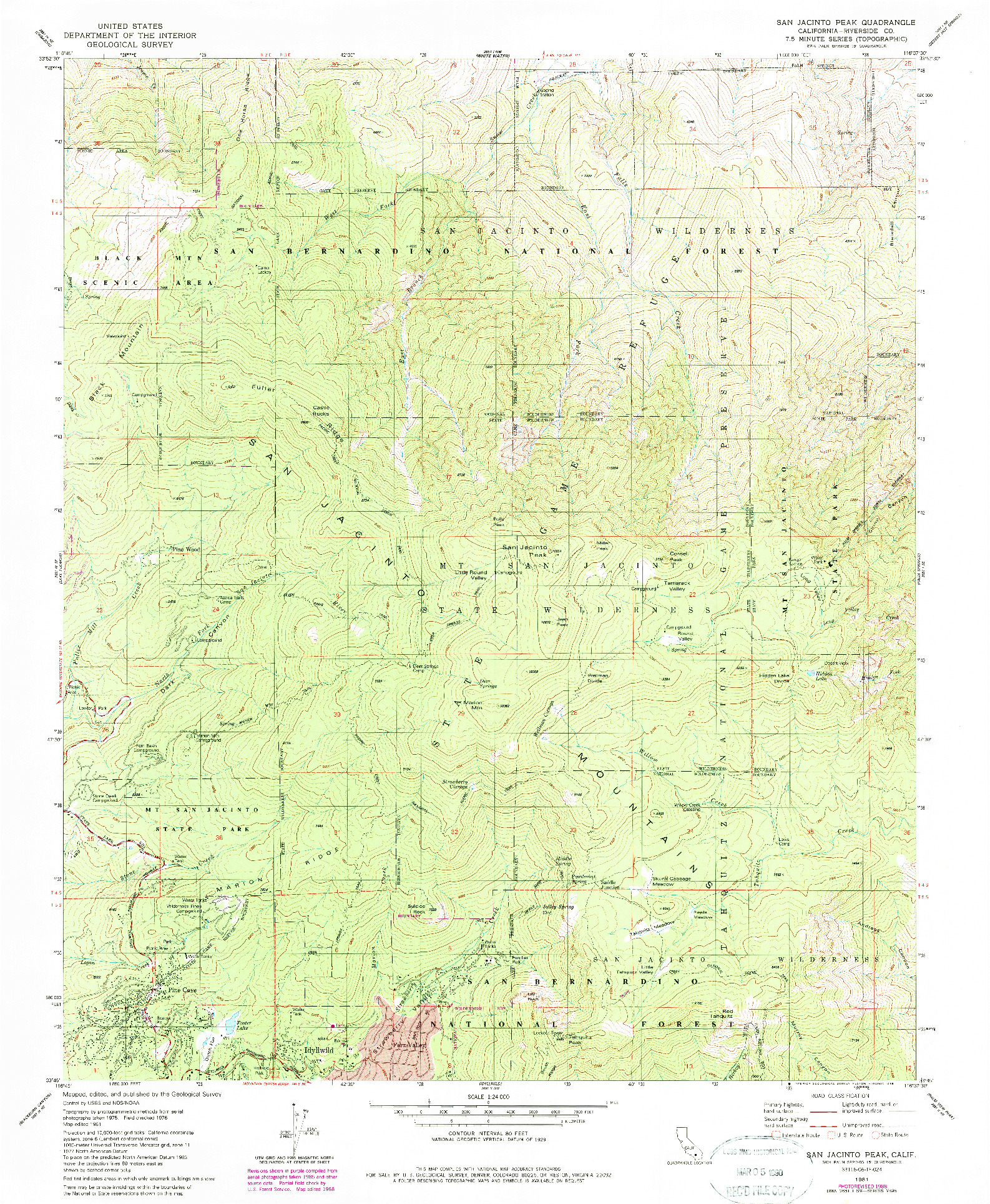 USGS 1:24000-SCALE QUADRANGLE FOR SAN JACINTO PEAK, CA 1981