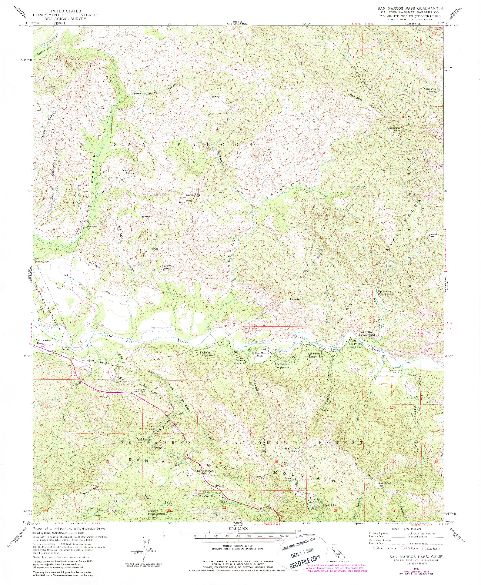 USGS 1:24000-SCALE QUADRANGLE FOR SAN MARCOS PASS, CA 1959