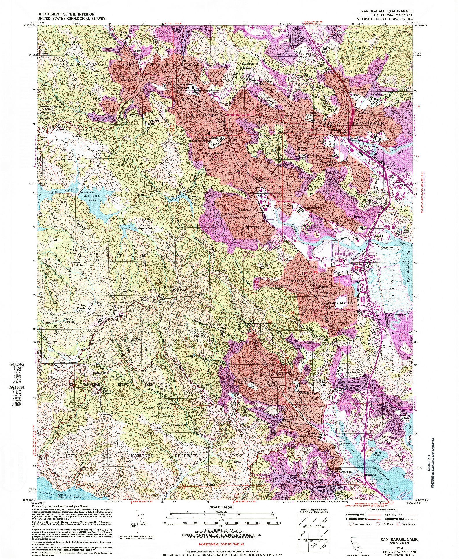 USGS 1:24000-SCALE QUADRANGLE FOR SAN RAFAEL, CA 1954