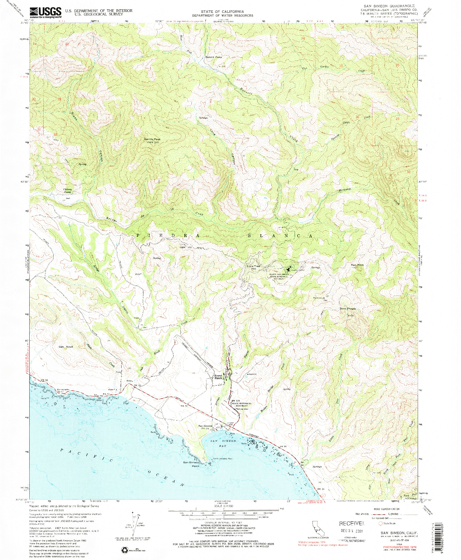 USGS 1:24000-SCALE QUADRANGLE FOR SAN SIMEON, CA 1958