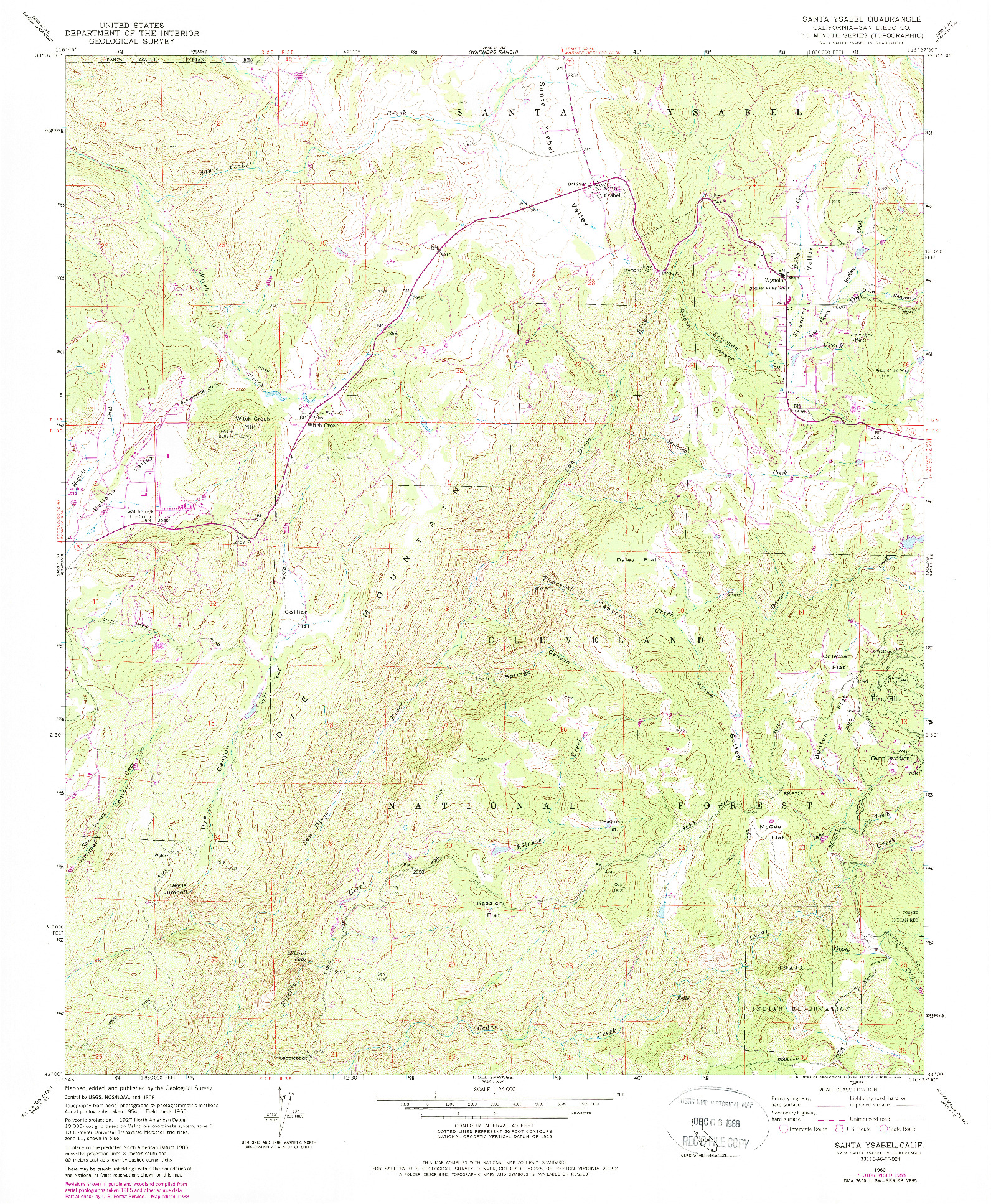 USGS 1:24000-SCALE QUADRANGLE FOR SANTA YSABEL, CA 1960