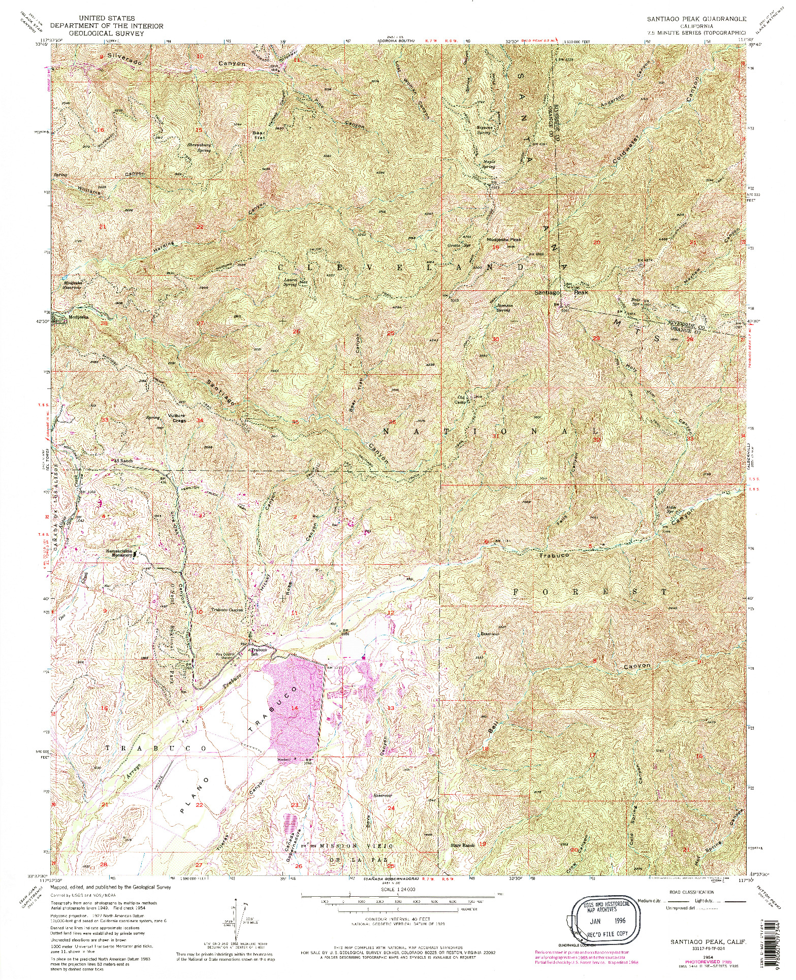 USGS 1:24000-SCALE QUADRANGLE FOR SANTIAGO PEAK, CA 1954