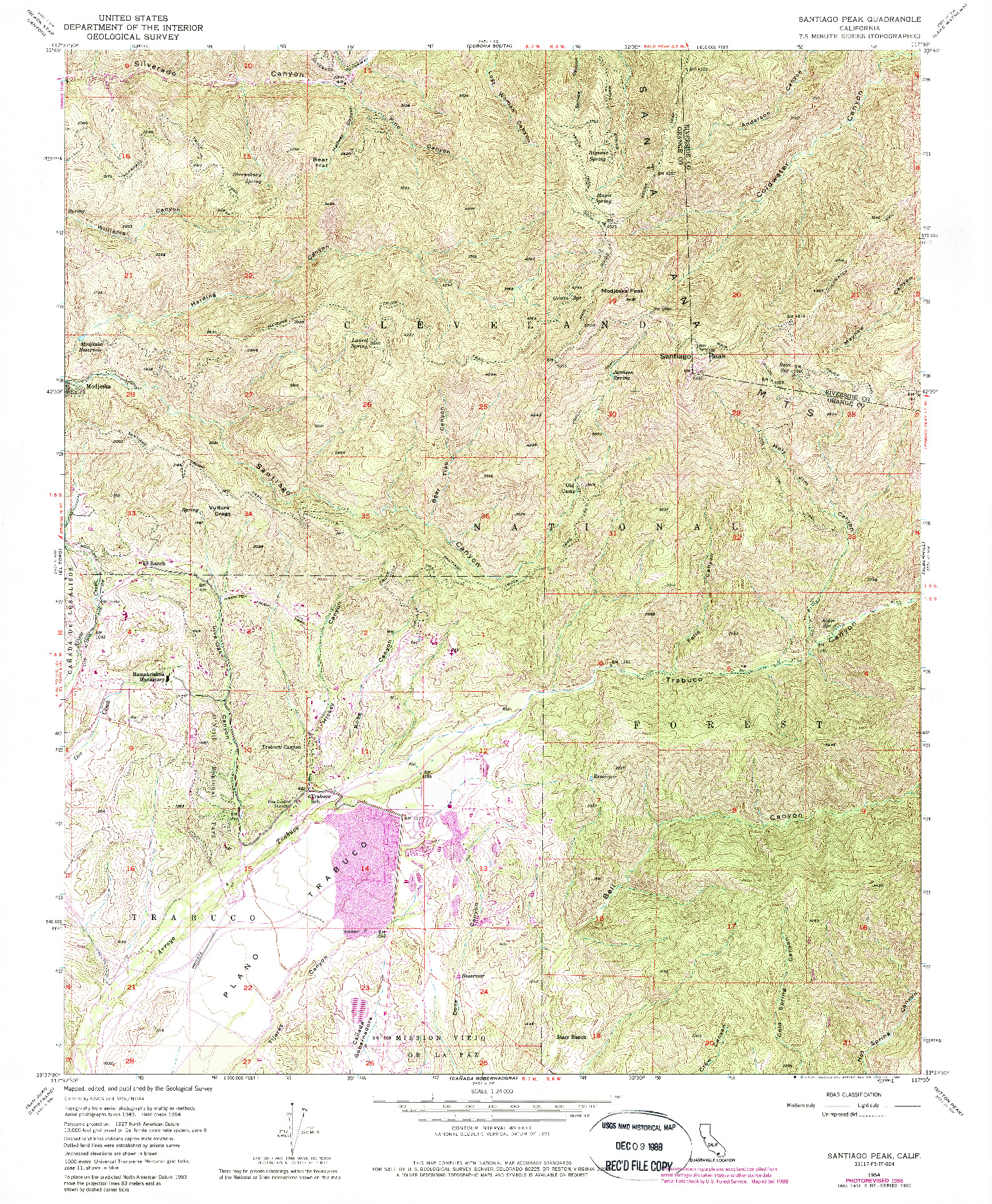 USGS 1:24000-SCALE QUADRANGLE FOR SANTIAGO PEAK, CA 1954