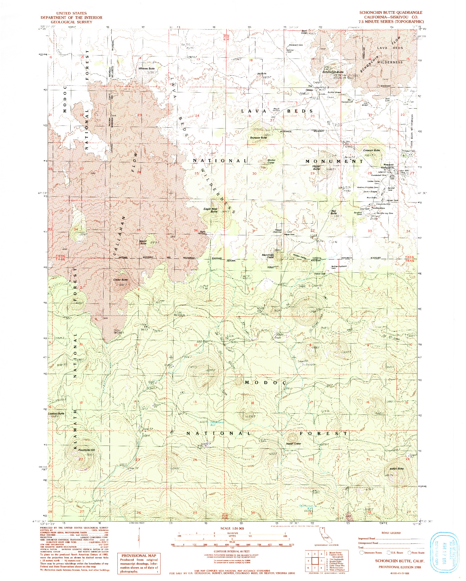 USGS 1:24000-SCALE QUADRANGLE FOR SCHONCHIN BUTTE, CA 1988